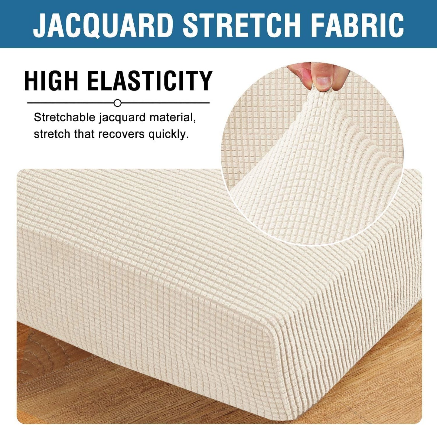H.VERSAILTEX Super Stretch Individual Seat Cushion Covers Sofa Covers Couch Cushion Covers Slipcover Sets Thick Jacquard Textured Twill Fabric (1 Piece Sofa Cushion Cover, Natural)