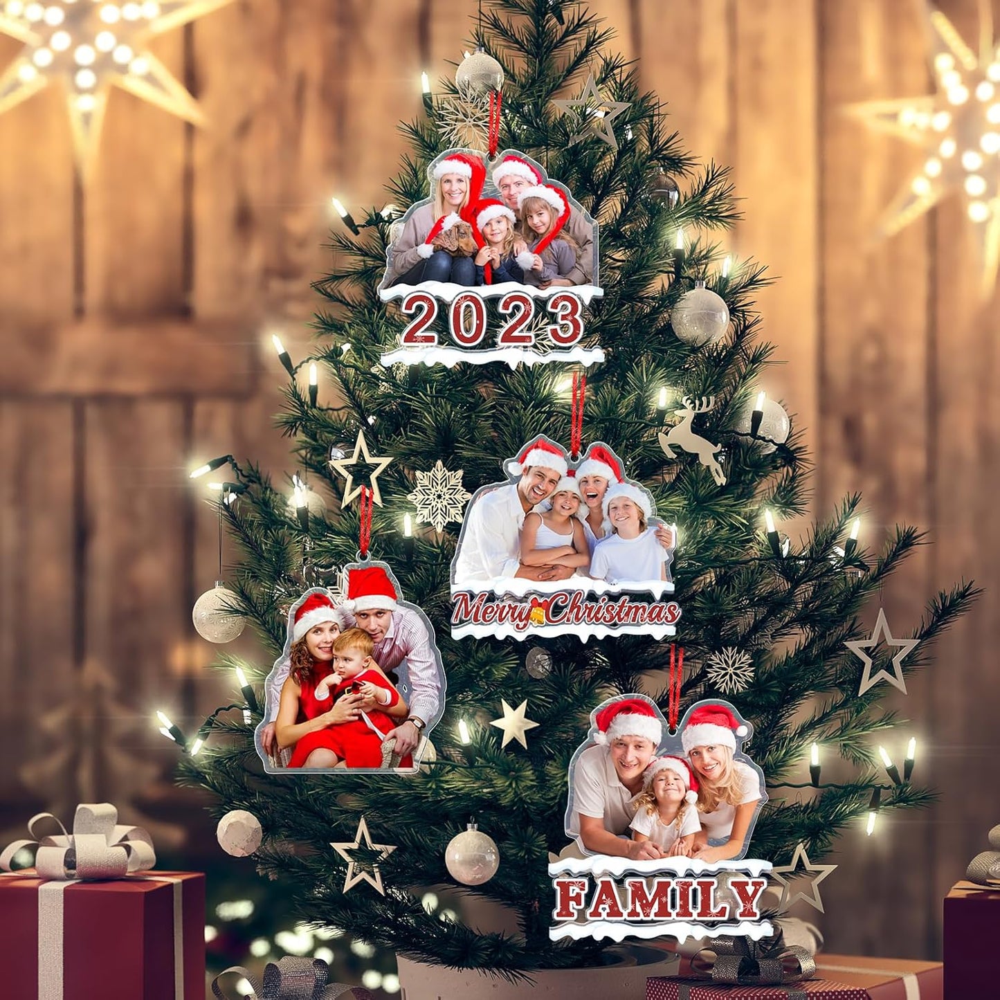 Amlion Personalized Your Photo Ornament,Custom Photo Ornament with Text Customized Acrylic Family Picture Ornament Decor Xmas Gift for Kids Mom Dad Husband Wife Friend Pet