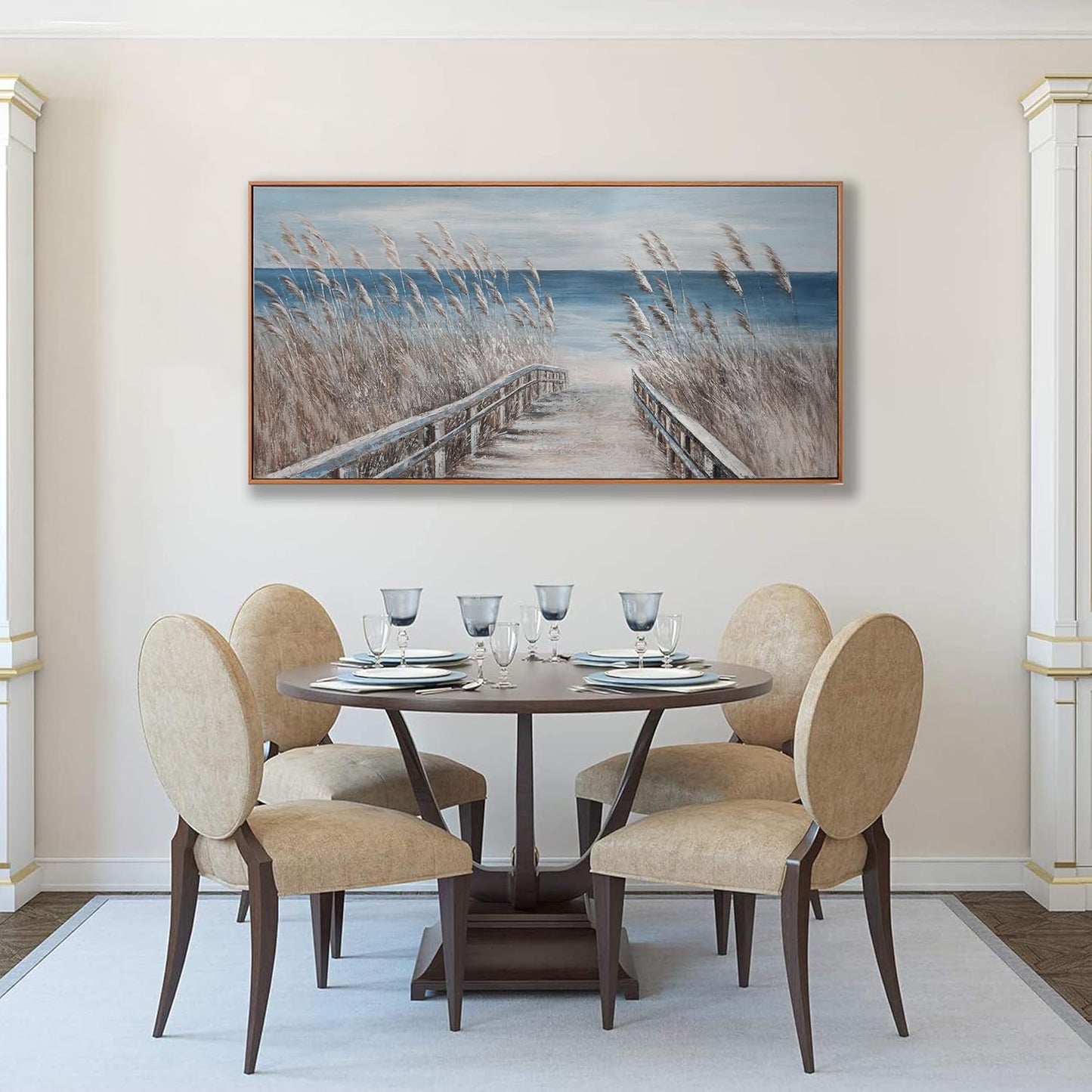 Wall Art Decor Canvas Print Painting Reed And Blue Coast Landscape Picture Artwork Framed Wall Decor For Living Room Bedroom Living Room And Apartment 20x40 Inch