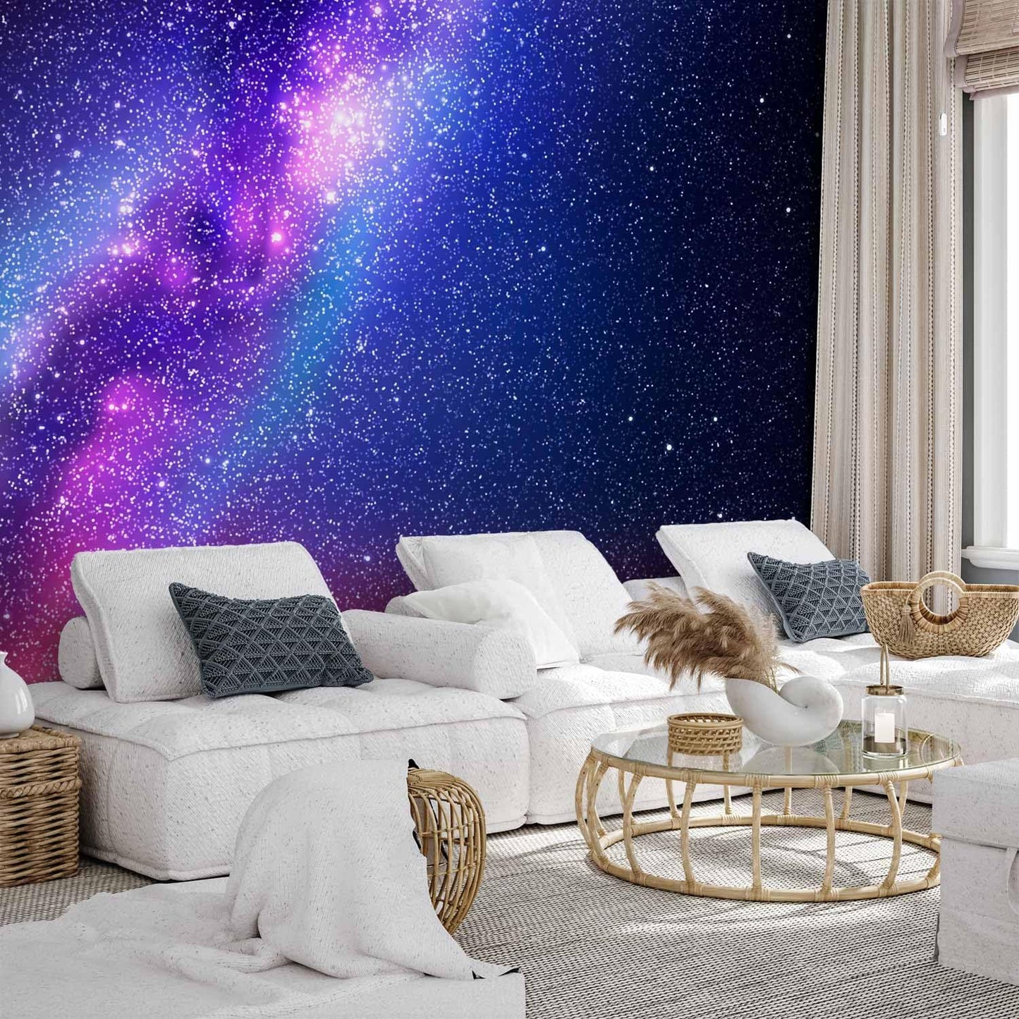 artgeist Wall Mural Galaxy 96x69 in - Peel and Stick Self-Adhesive Wallpaper Removable Large Sticker Foil Wall Decor Print Picture Image Abstract Space Sky Star Cloud Violet f-C-0487-a-a