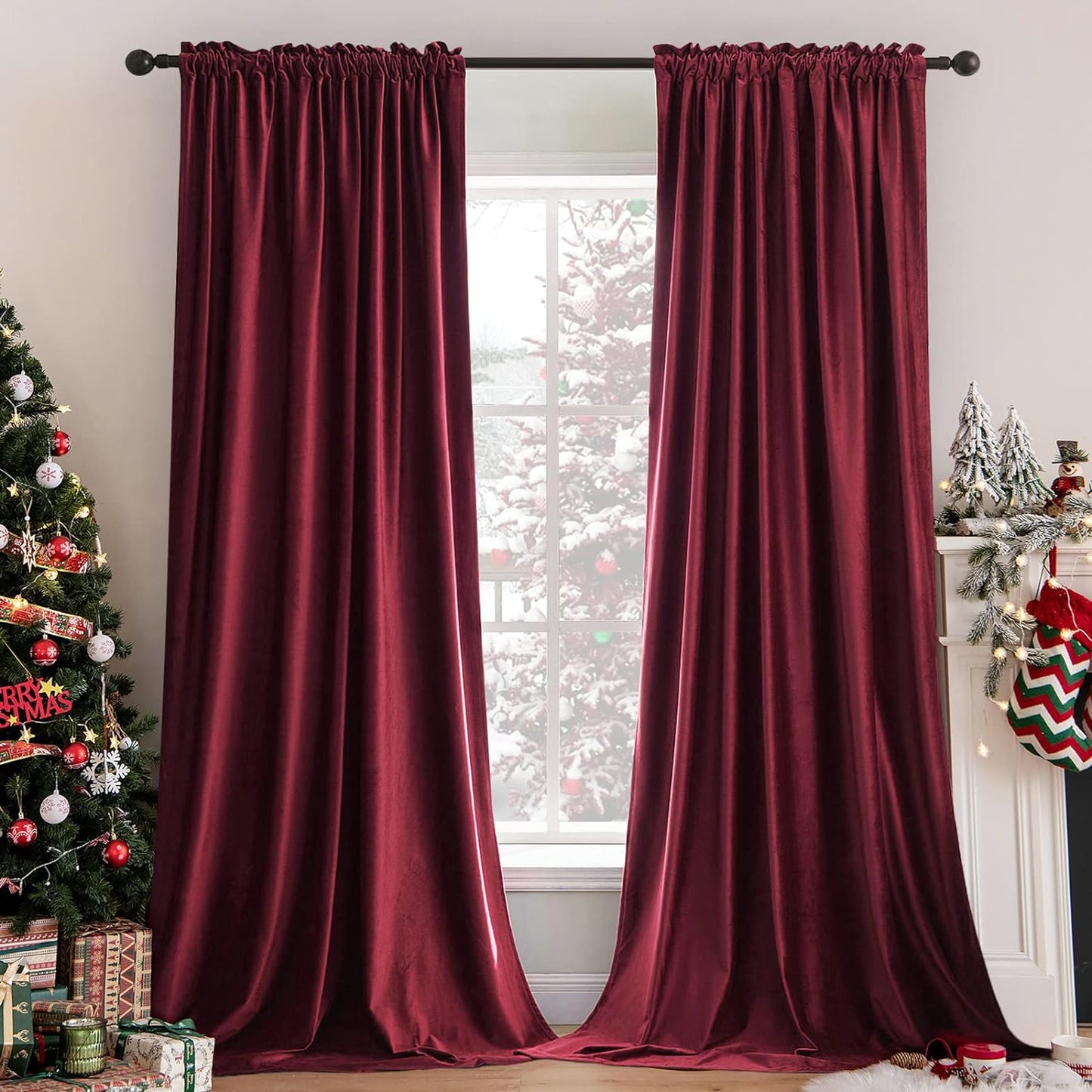 MIULEE Burgundy Velvet Curtains Thermal Insulated Blackout Curtain Christmas Drapes for Bedroom Living Room Darkening 84 Inches Long Curtains Panels Rod Pocket Set of 2