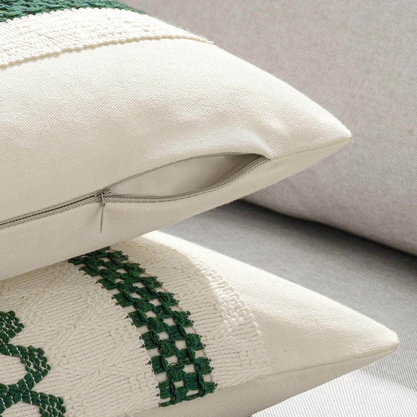 MIULEE Set of 2 Dark Green Boho Christmas Decorative Pillow Covers 18x18 Inch Farmhouse Rustic Couch Throw Pillows Modern Spring Cotton Cushion Cover Retro Macrame Woven Home Decor for Bed Sofa Chair