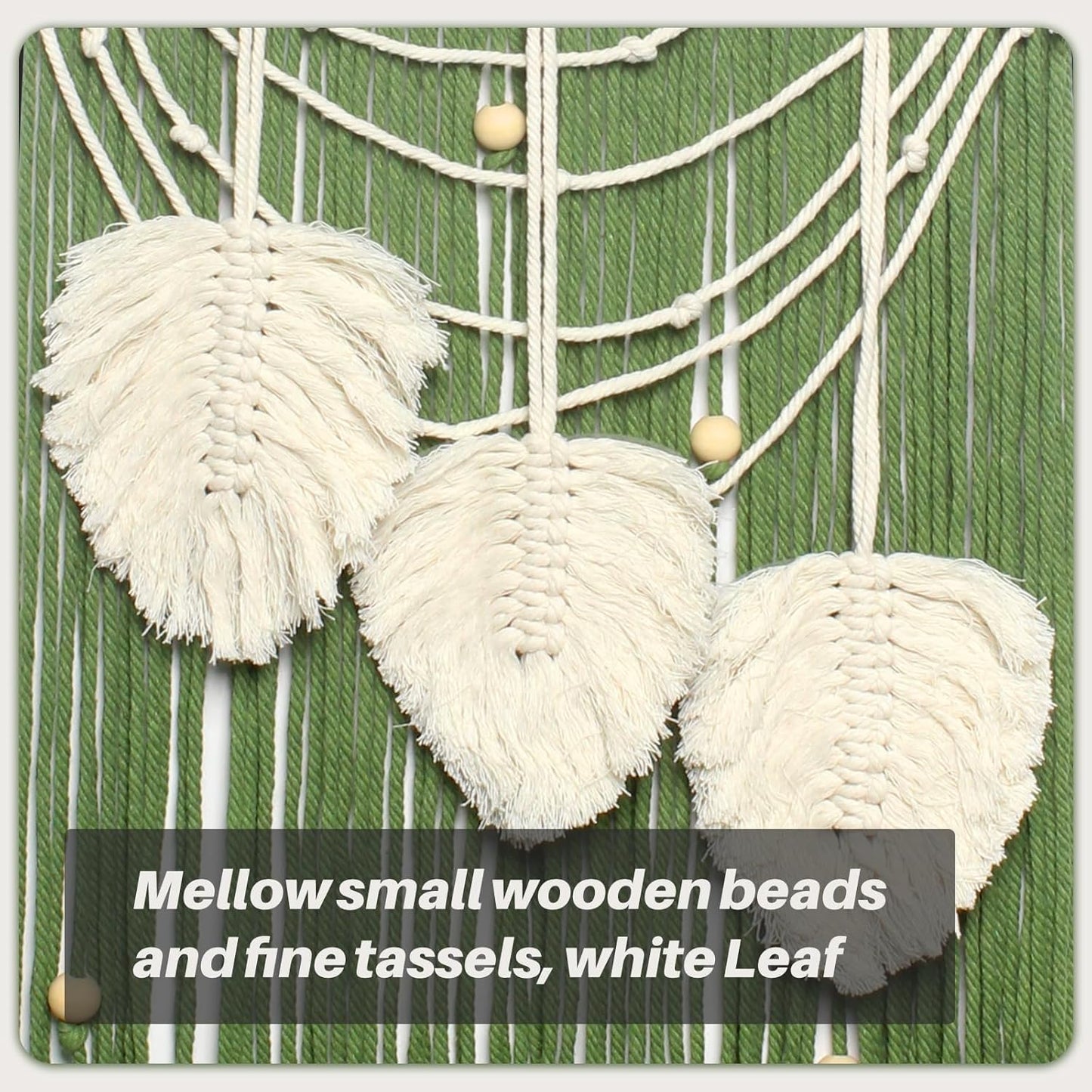JONKASIPA Macrame Wall Hanging Bohemian Handmade Leaf Feather Wall Art Decorations, Green fringe Chic Home Decor for Apartment Dorm Living Room Bedroom