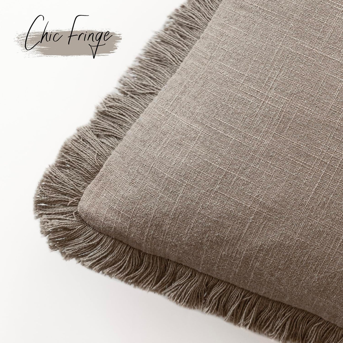 Foindtower Set of 2 Decorative Linen Fringe Throw Pillow Covers Boho Farmhouse Cushion Cover with Tassels Accent Pillowcase for Couch Chair Sofa Bed Living Room Home Decor,22×22 Inch,Brown Tan