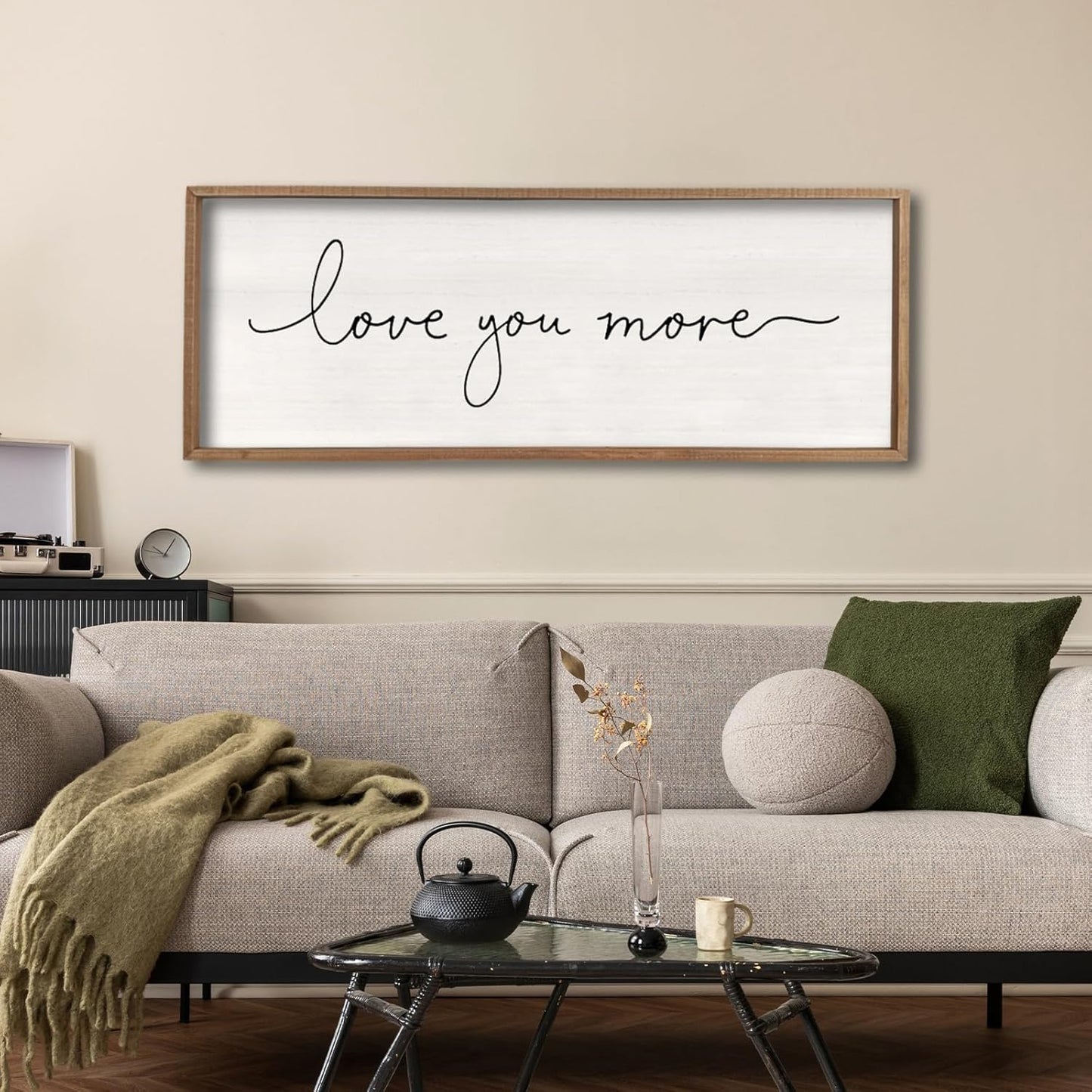 Love You More Sign 40''×15'' Master Bedroom Above Over Bed Wall Decor Modern Farmhouse Large Vintage Wood Framed Hanging Over Bed Bedside Wall Art (Wood)