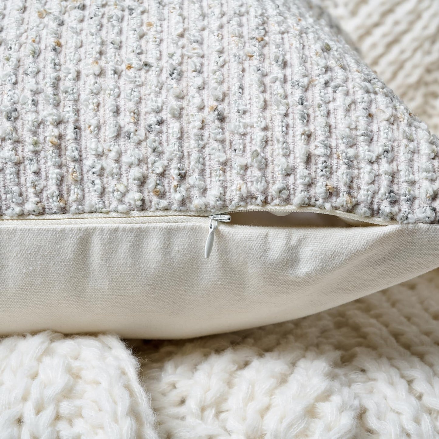 Striped Throw Pillow Covers 22x22 Set of 2 Cream Grey Textured Boucle Chic Morden Boho Accent Farmhouse Square Decorative Couch Pillow Covers for Home Decor Bed Sofa Living Room