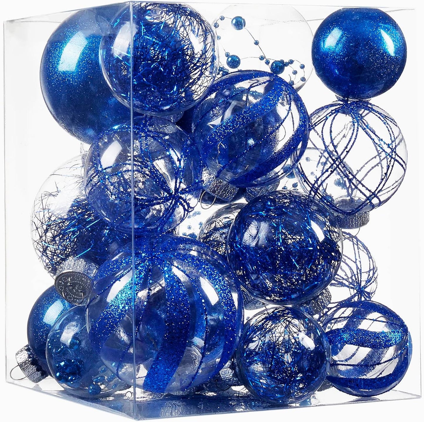Clear Christmas Ball Ornaments,24ct Shatterproof Plastic Decorative Christmas Ornaments Hanging Xmas Tree Baubles Set for Holiday Party Home Decor(Blue)