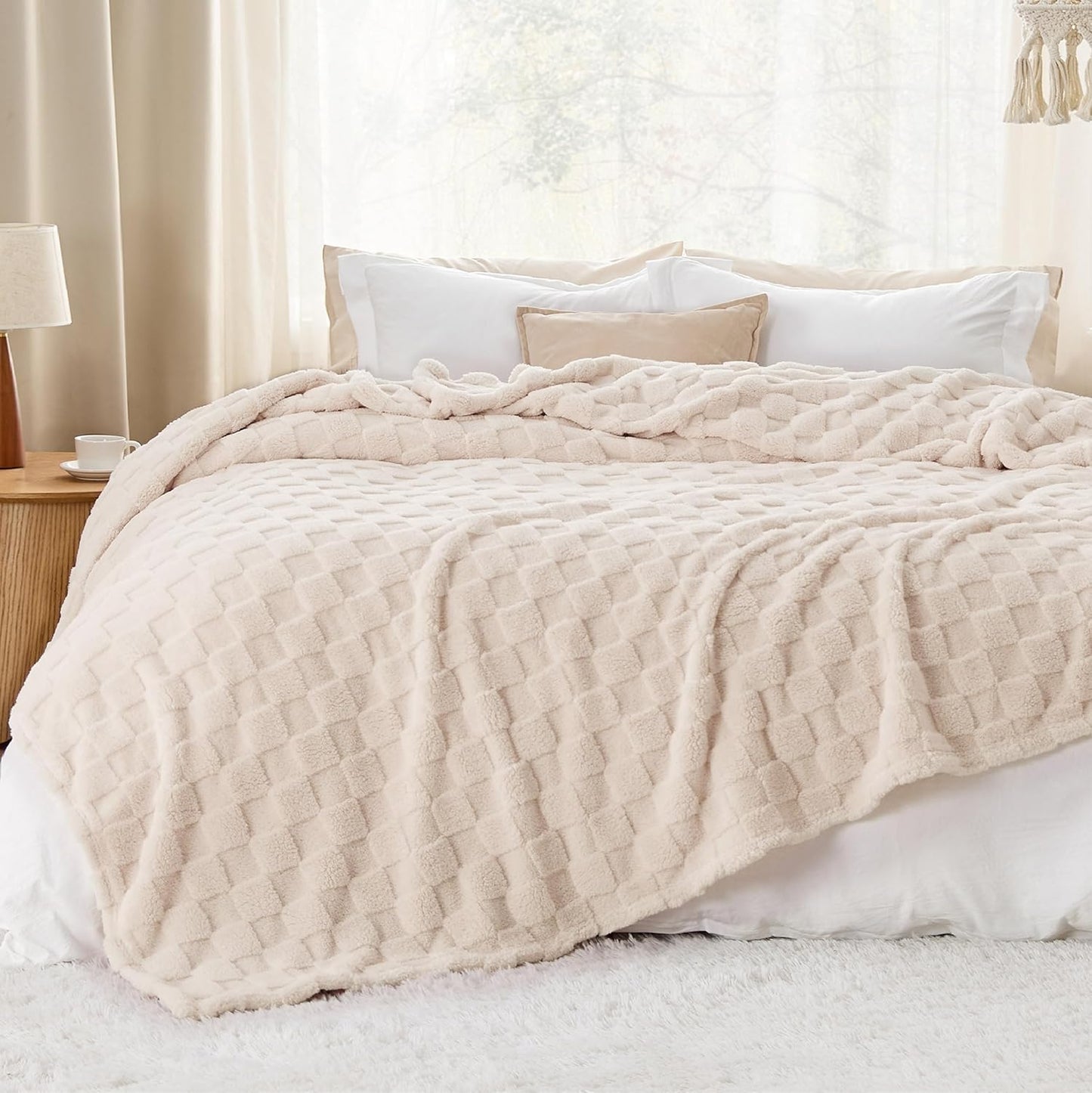 Bedsure GentleSoft King Size Blanket for Bed - Super Soft Cozy Blankets for Women Men Girls, Large Fuzzy Fleece Throw for Bedroom Decor, Light Beige,108x90 Inches