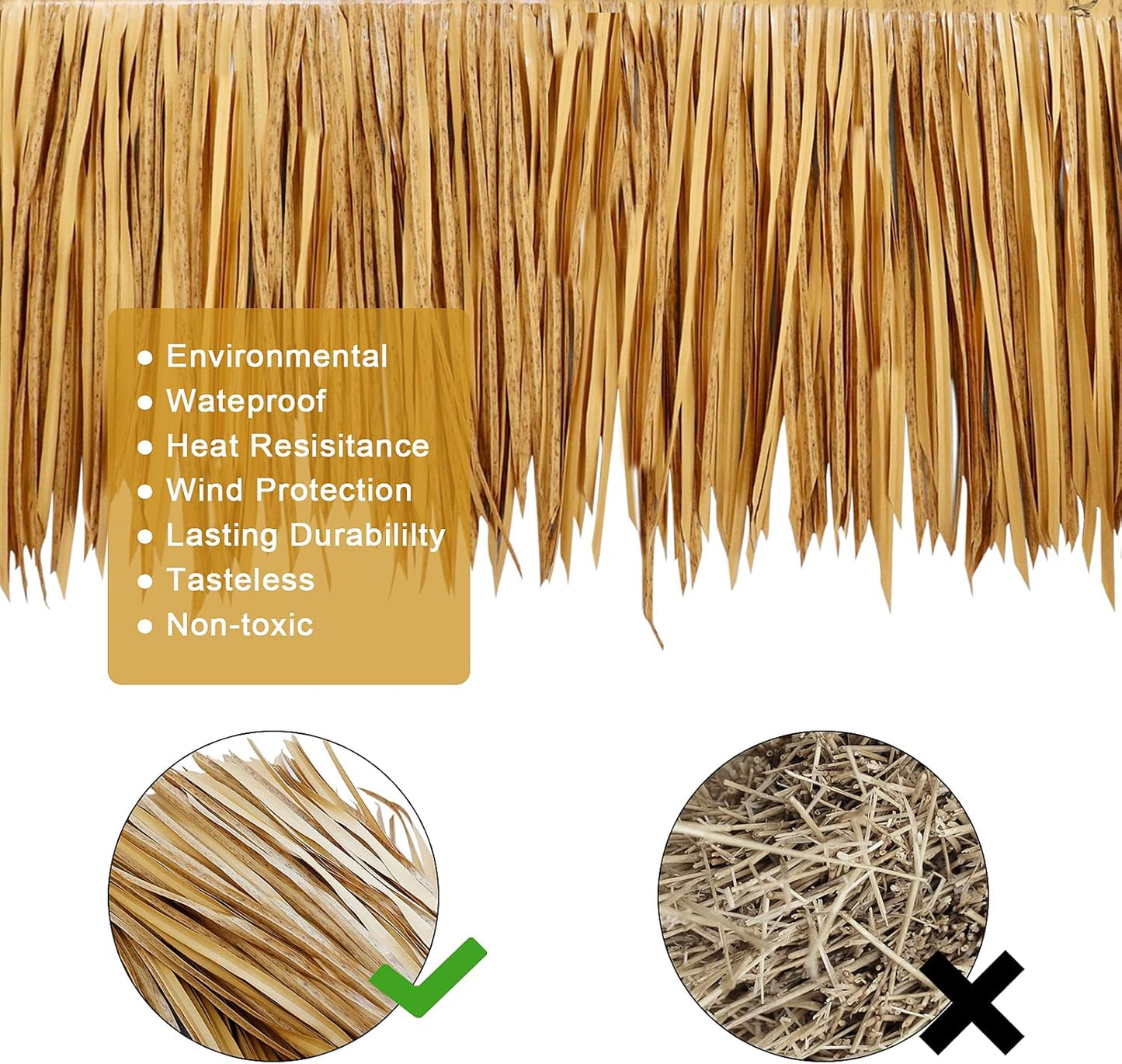 23.6ft Tiki Straw Roof Thatch–Mexican Style Artificial Palm Thatch Rolls,Tiki Bar Hut Grass Duck Boat Blinds Runner Rolls Palapa Thatch Roofing for Garden Patio Umbrella Covers Fence Party Decoration