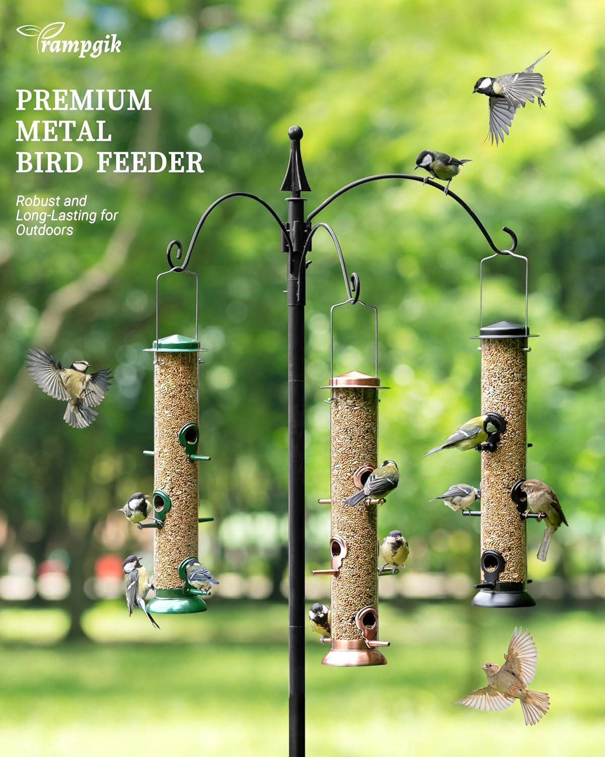 Bird Feeders for Outdoors Hanging,Finch Feeders for Outside,Chew-Proof Hanging Bird Feeder,Rust-Proof Birdfeeder,Squirrel Proof 6 Ports Metal Bird Feeder,14 Inch,1 Pack,Green