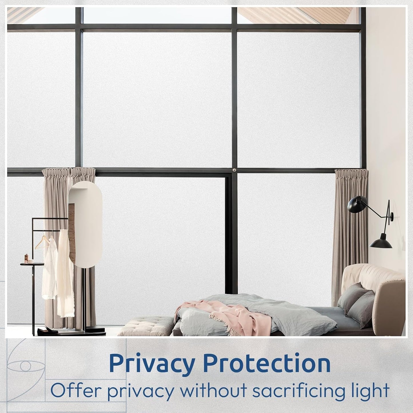 rabbitgoo Window Privacy Film, Non-Adhesive Frosted Glass Window Film for Bathroom, Static Cling Heat Blocking Stickers for Home Indoor Opaque Frosting Coverings House Tint, Matte White 29.5" x 118.1"
