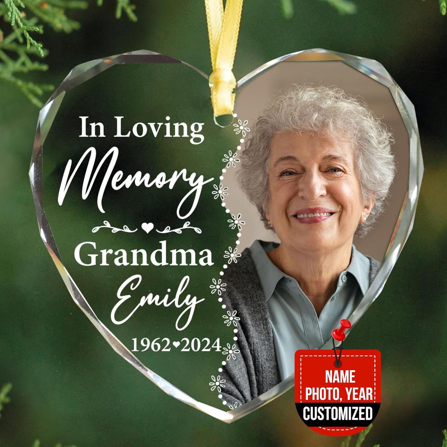2025 Personalized Memorial Glass Ornament – Christmas-Birthday-Anniversary Keepsake for Loss of Loved One – Custom Photo Name Year – in Loving Memory Heart Clear Decoration