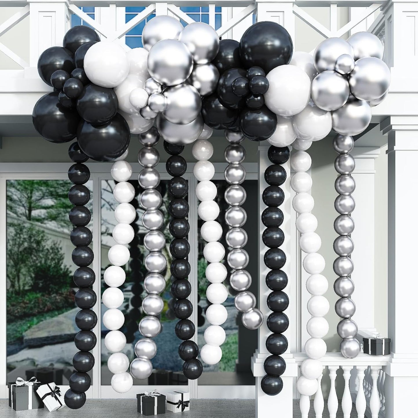 Black White and Gold Linking Balloons, 90PCS Black Gold and White Balloon Arch, Metallic Silver Quick Linked Connecting Balloon for Wedding Birthday Baby Shower Graduation New Year Party Decorations