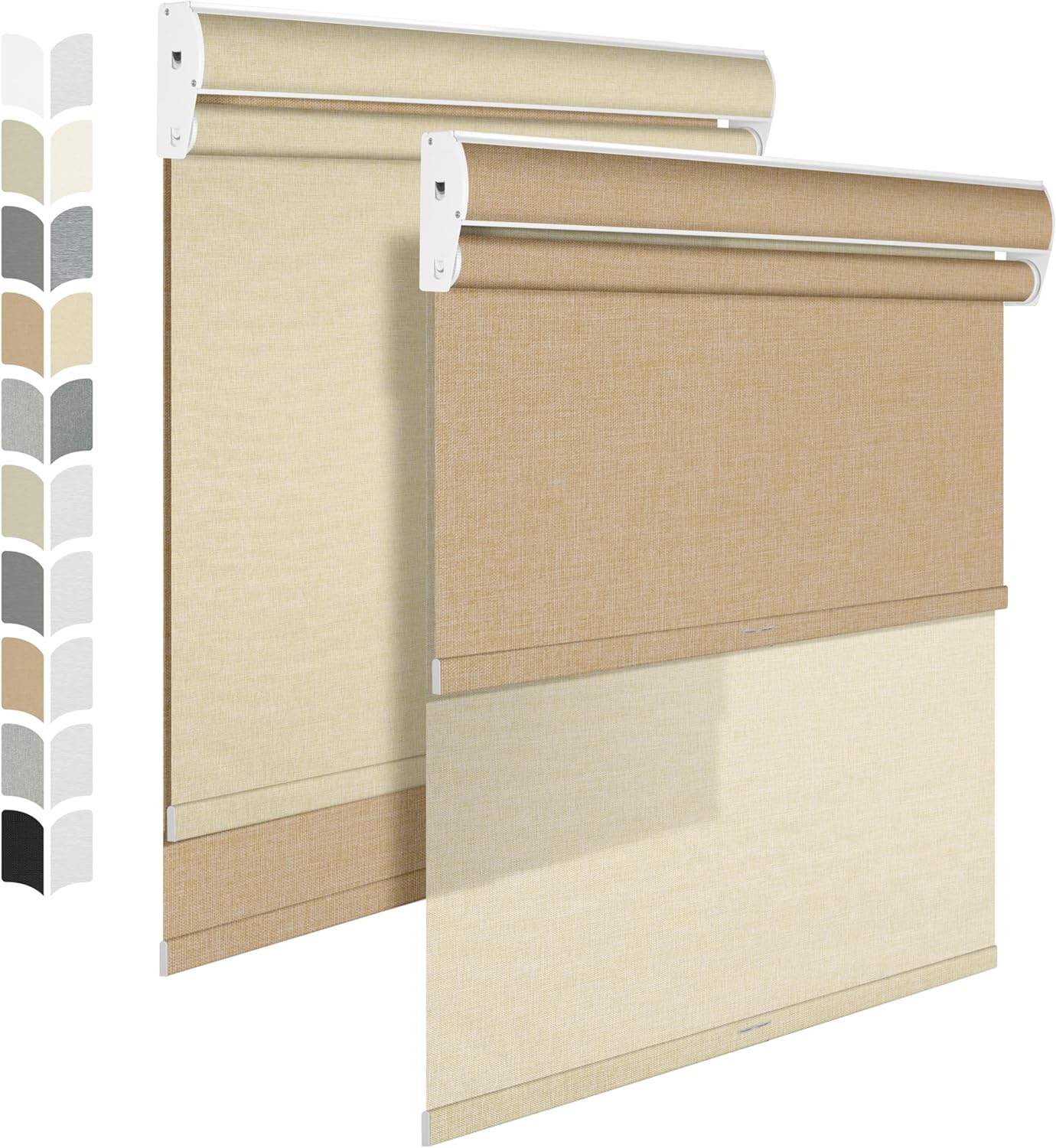 BERISSA Double Roller Shades with Cassette Valance,Blackout and Filtering,Day-Night Roller Shades for Home Office Door. Linen Beige.70 W x 64" H
