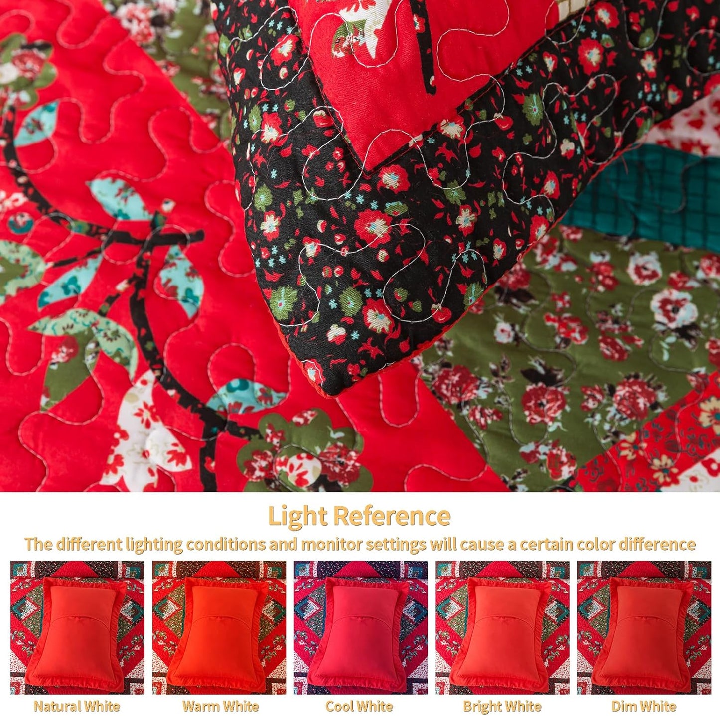 VAPUTAR Cotton King Quilt - Christmas King Size Quilt Bedding Set - Lightweight Farmhouse Bedspread with 2 Pillow Shams, 98x106 Inch All-Season Coverlet