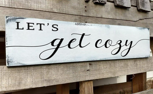 Let's Get Cozy Sign, Farmhouse Bedroom Wall Art Decor,Plaque Decorations Wood Sign for Housewarming Gift (Let's Get Cozy) 6x18 Inch
