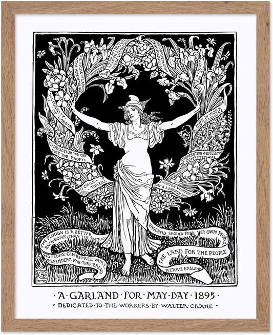 Poster Master Vintage Walter Crane Poster - Retro A Garland for May Day Print - Socialist Art - Gift for Him, Her, Men, Women - Wall Decor for Home, Office, Living Room, 11x14 Beige Framed
