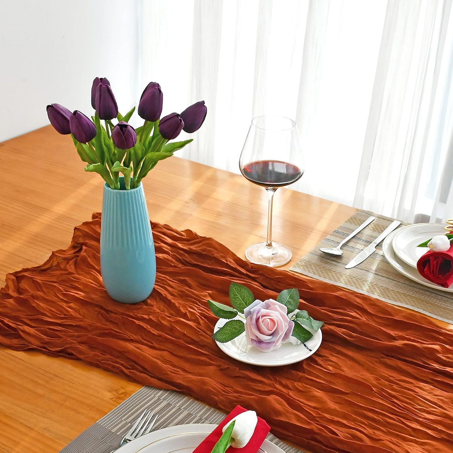 Mandy's Artificial Tulips 20 Stems Grape Purple PU Faux Flowers for Wedding Home Decor 13.5 Inch