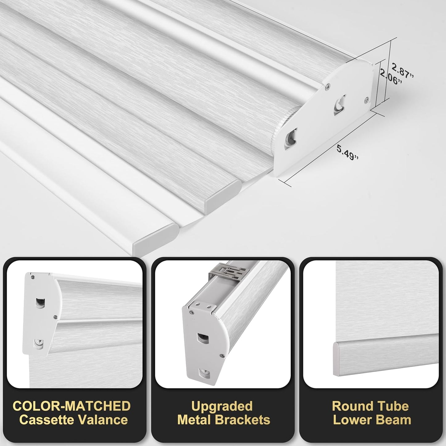 BERISSA Cordless Dual Roller Shades with Cassette Valance, Double Window Shades Blackout and Light Filtering, Day and Night for Home Office Door. Striped Jacquard White. 55 W x 64" H