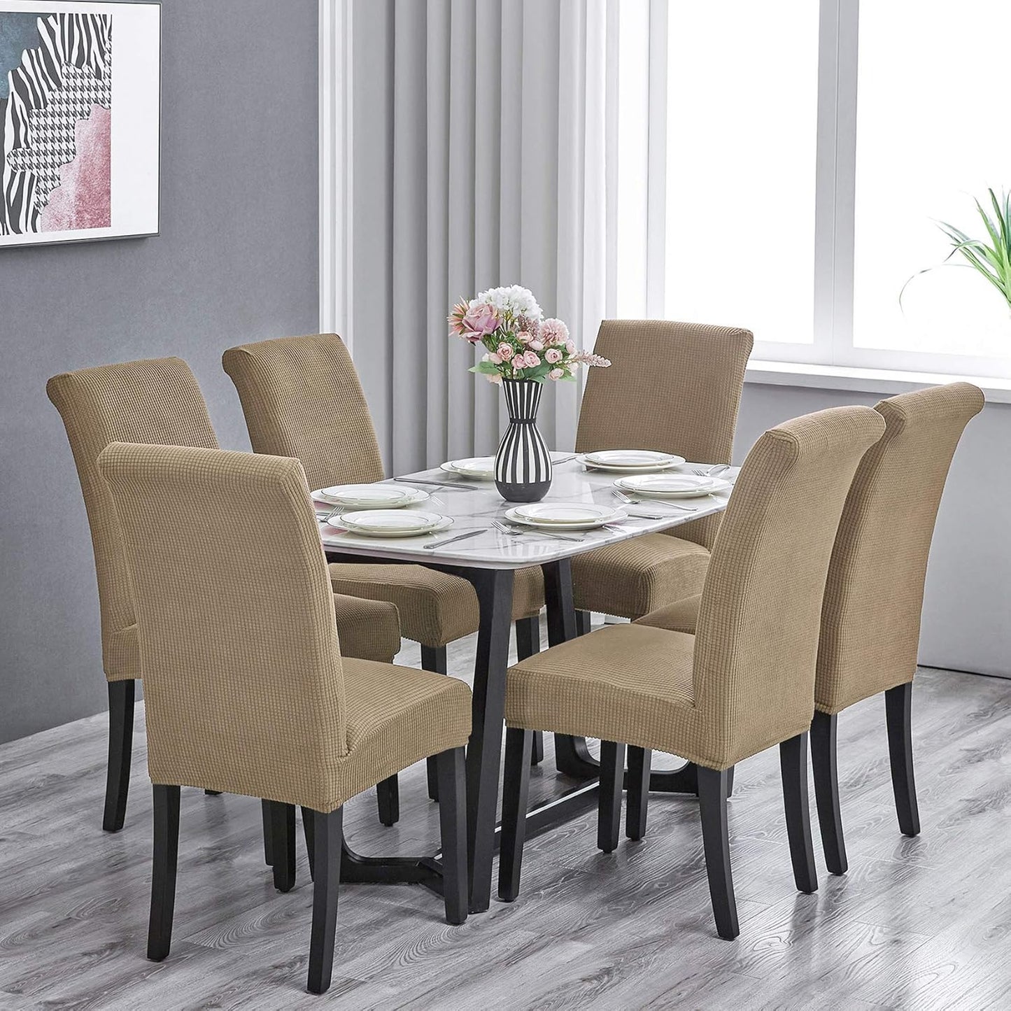 Howhic Stretch Chair Covers for Dining Room Set of 8, Removable Washable Dining Room Chair Covers, Dining Chair Slipcovers Seat Protector, Great Decor for Home and Banquet (Tan, 8 Pack)