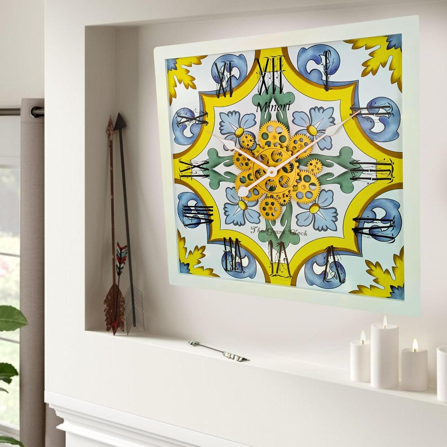 The Gears Clock Wall Clock Italy Collection with Moving Gears (Minori, 24 inches (60 cm))