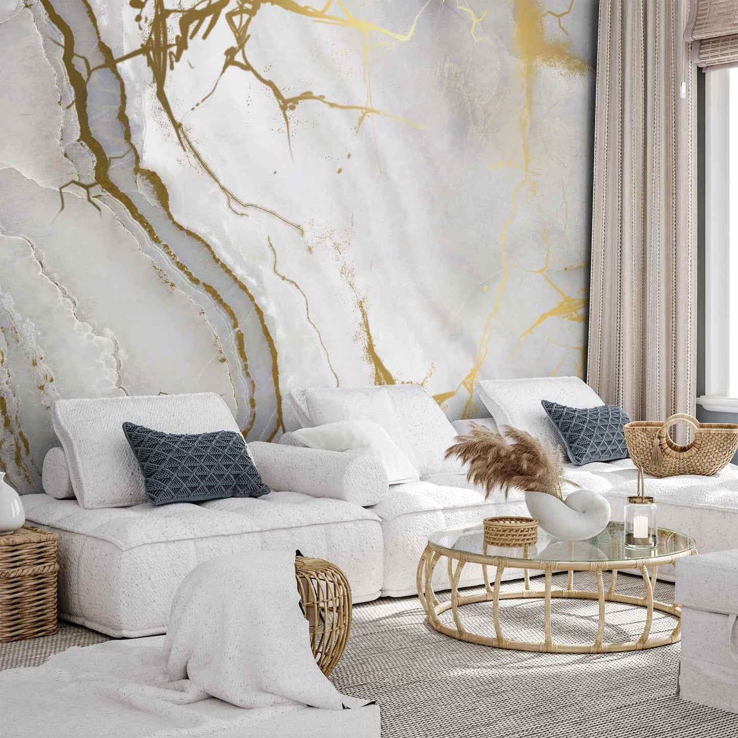 artgeist Wall Mural Peel and Stick Marble Stone 212x98 in - XXL Self-Adhesive Corner Wallpaper Removable Large Sticker Foil Angle Wallpaper Wall Decor Print White f-C-10015-a-a