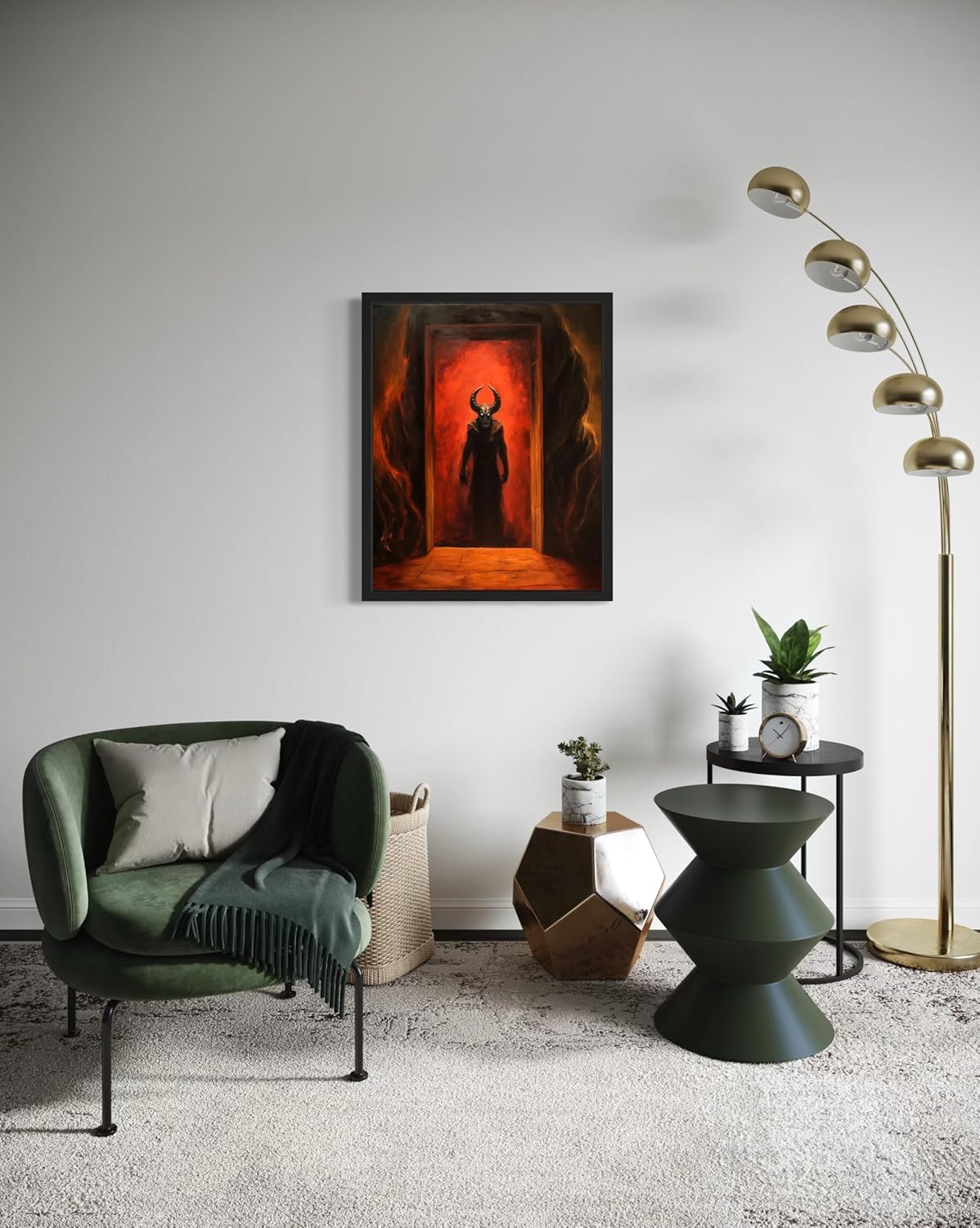 Satan and Hell Poster Art Print, Halloween Scary Vintage Wall Art Academia Spooky Painting Decoration for Horror Prints, Gothic Posters Bedroom Decor 89 (Satan and Hell, 11 x 14 inches, Black Frame)