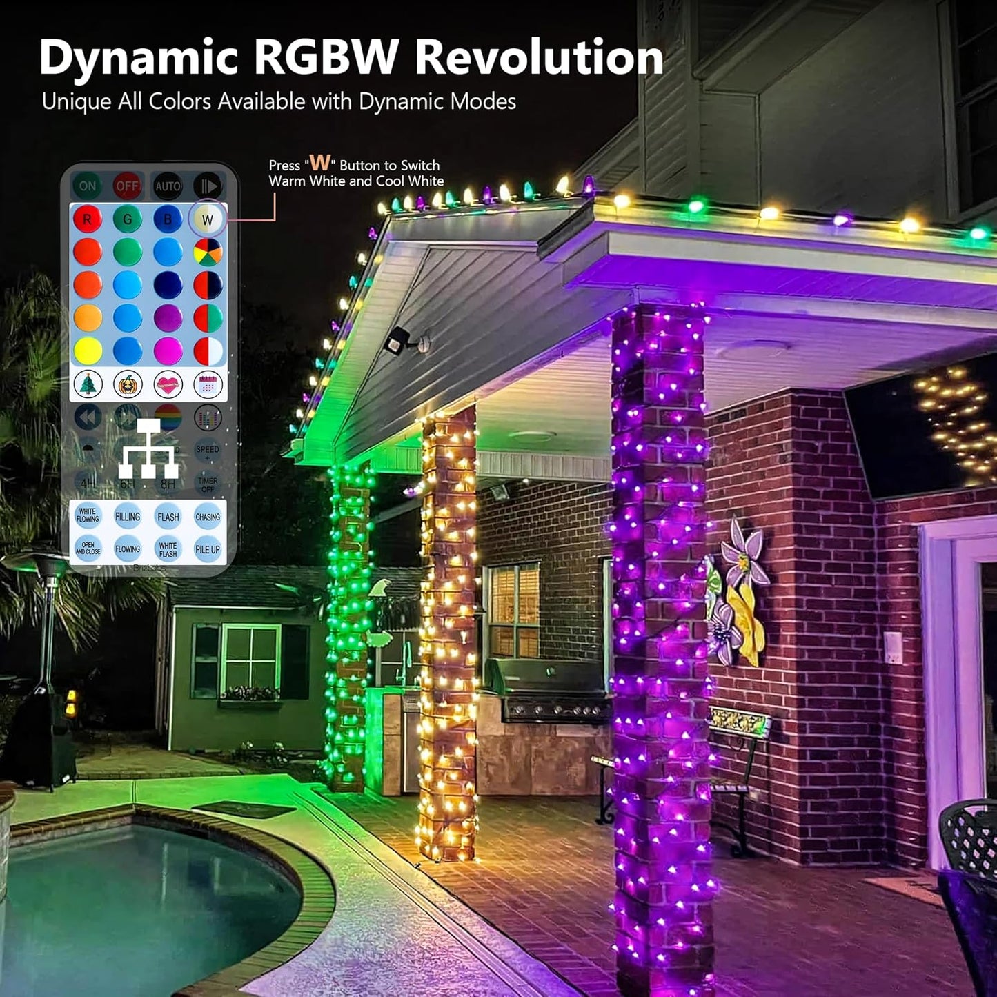 BrizLabs RGBW Christmas Lights, 98.5FT 300 LED Color Changing Halloween String Lights with Remote, Warm White Christmas Light, Twinkle Mini Light String for Indoor Outdoor Xmas Halloween Tree Party