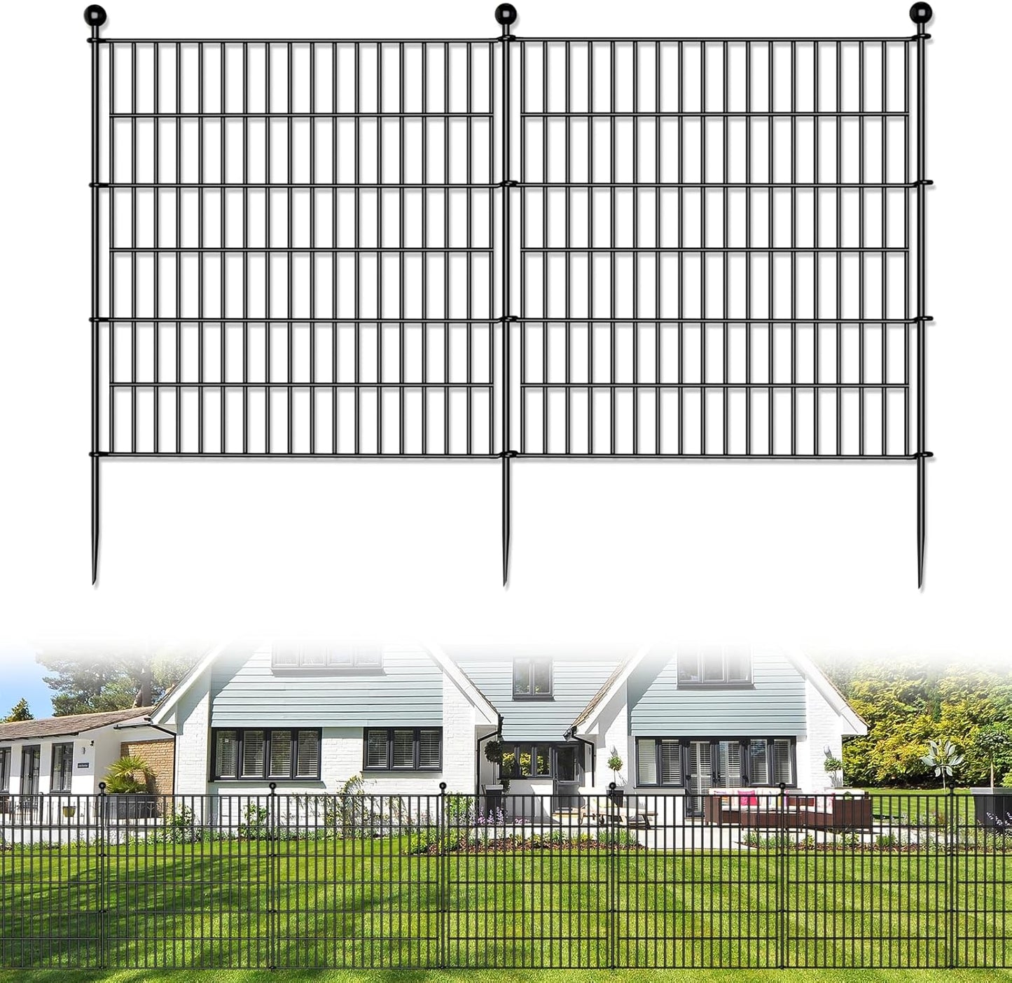 10 Panels No Dig Decorative Outdoor Garden Fence for Yard, 32 in(H) X 23.6 ft(L) Animal Barrier Fencing Rustproof Metal Wire Panel Border for Dog, Rabbits, and Patio Temporary Ground Stakes