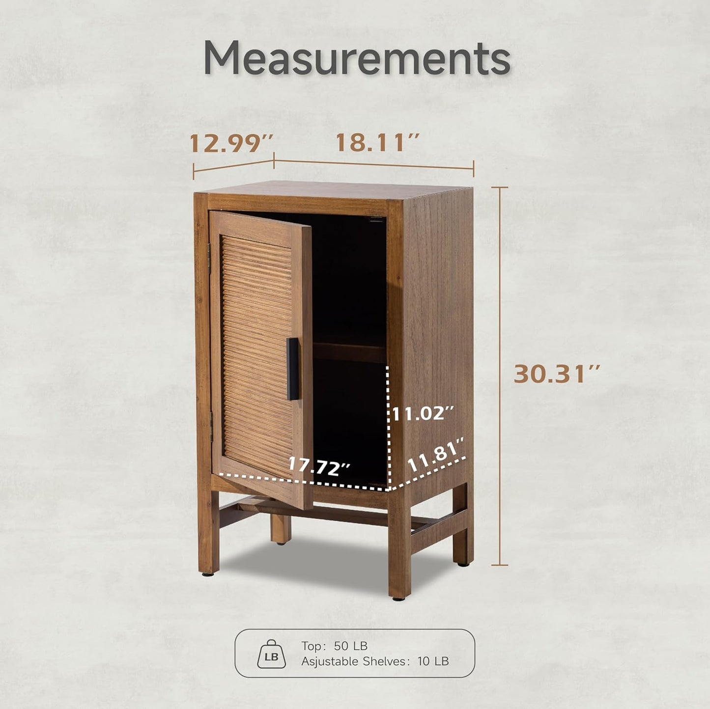 1 Door Farmhouse Nightstand, Rustic Slat Door Cabinet with 2 Shelves, Accent End Table with Storage for Bedroom, Brown