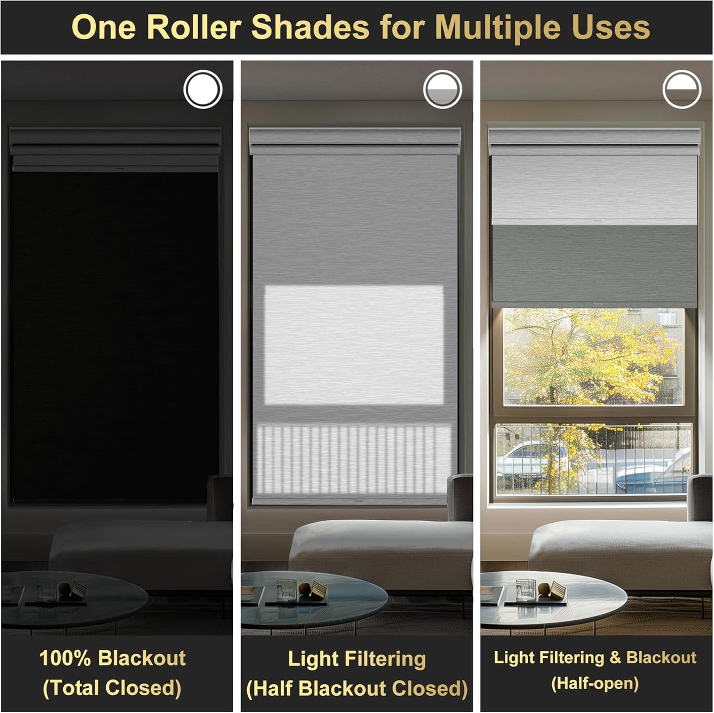 BERISSA Cordless Dual Roller Shades with Cassette Valance,Double Window Shades Blackout and Light Filtering Shades,Day and Night Roller Shades for Home Office Door.Grey and White.76 W x 72" H