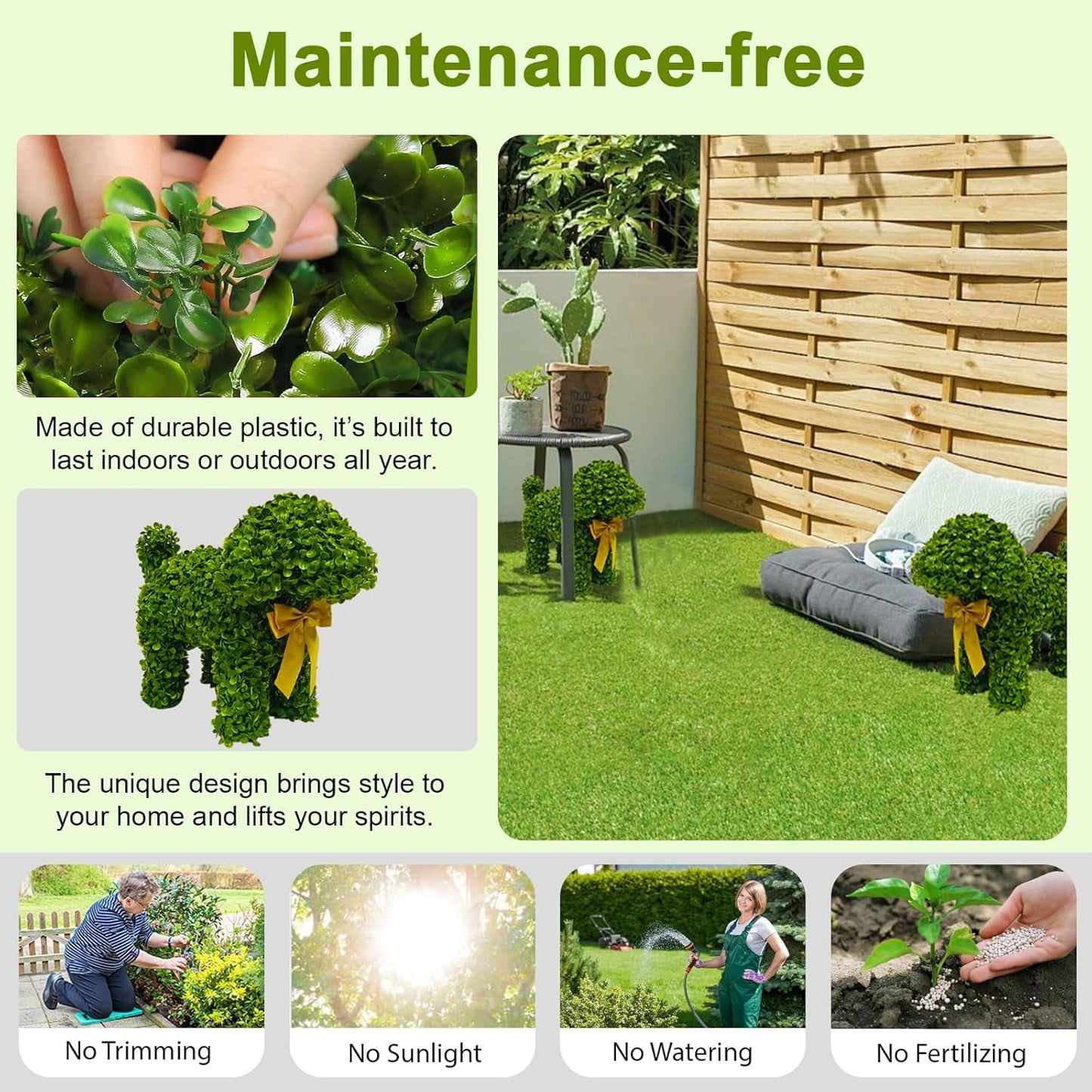 2 Pcs Artificial Bunny Shaped Topiary Trees, Artificial Green Boxwood Bunny Decorations with Gold Bow, Perfect for Indoor & Outdoor Front Porch, Easter& Garden Decor (Boxwood Dog Tree)