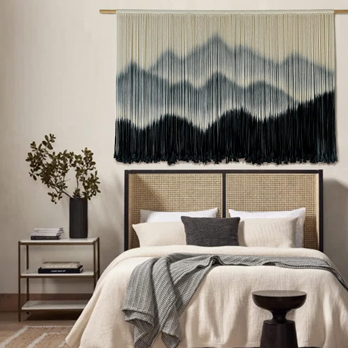 IOWER Macrame Wall Hanging Mountain Dip-Dyed Macrame Wall Decor Large Modern Fiber Art Boho Wall Decor 57" Wx35 L