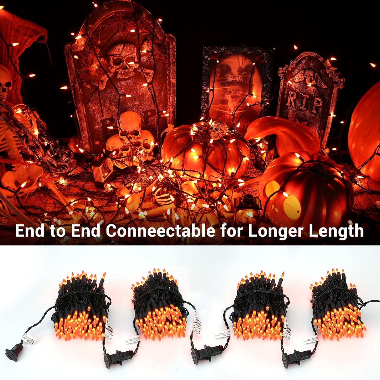 ODEETRONIC Orange Halloween Lights, 21.63ft 100 Count Orange Incandescent Lights, 120V UL Certified Mini Light Connectable, Amber Incandescent Halloween Light Waterproof for Tree Indoor Outdoor Room