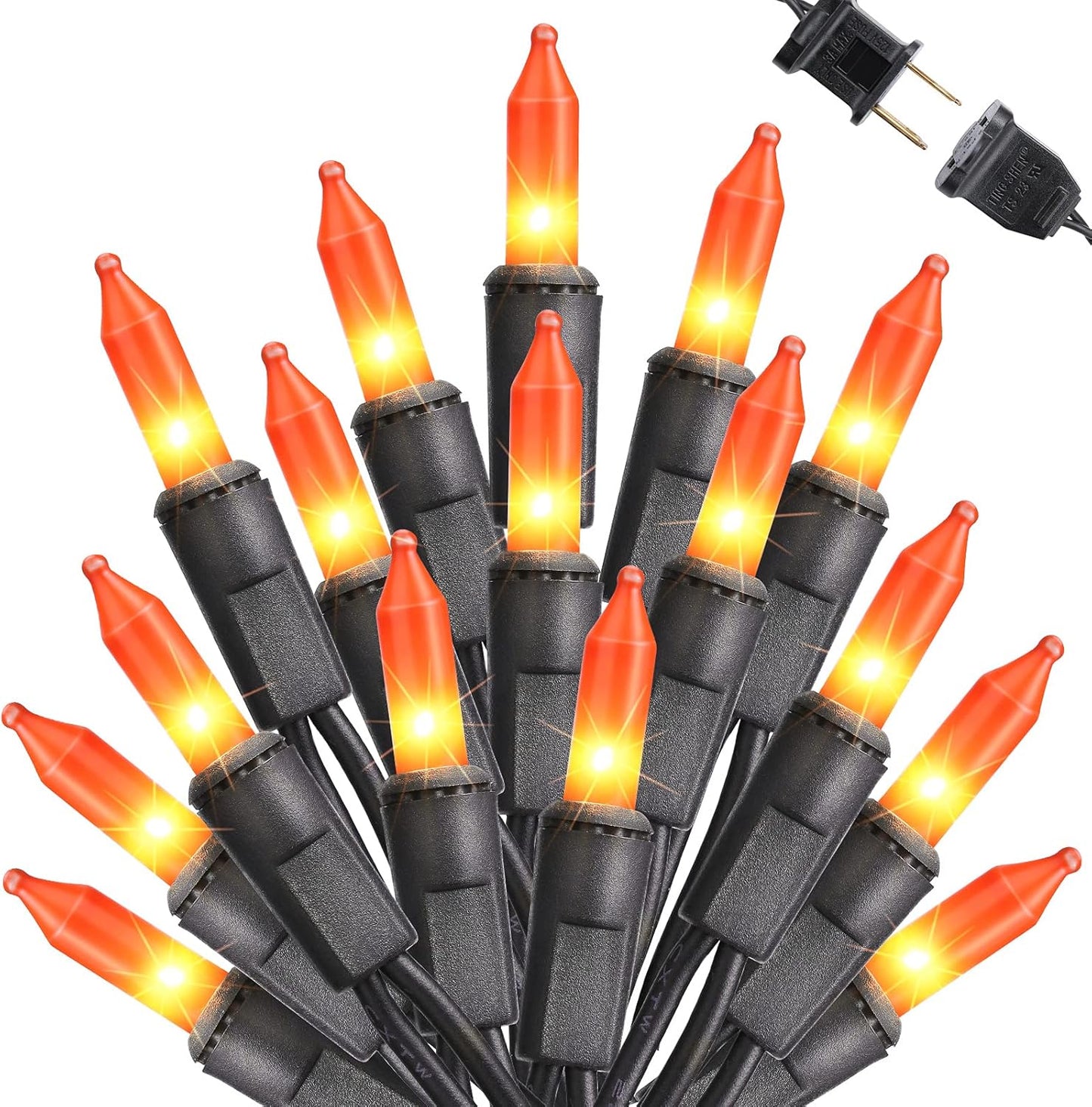 Toodour Orange Halloween Lights, 25ft 100 Count Incandescent Halloween String Lights, UL Certified Connectable Mini Bulbs Orange String Light for Home, Garden, Porch, Party, Indoor Decorations