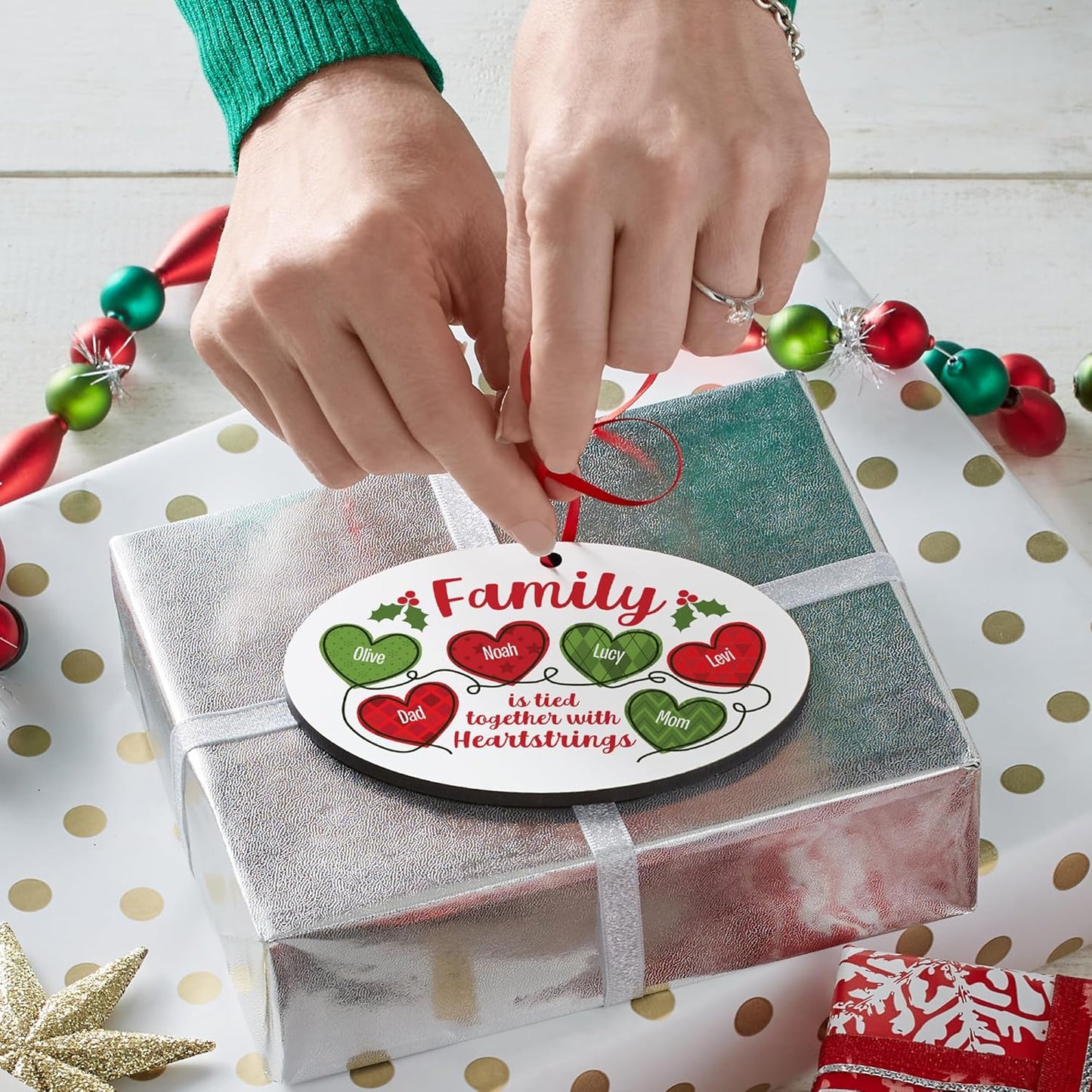 Let’s Make Memories Personalized Christmas Ornament - Any Title - 2024 Christmas Ornament - Wood - Oval - 2–6 Names - Heartstrings