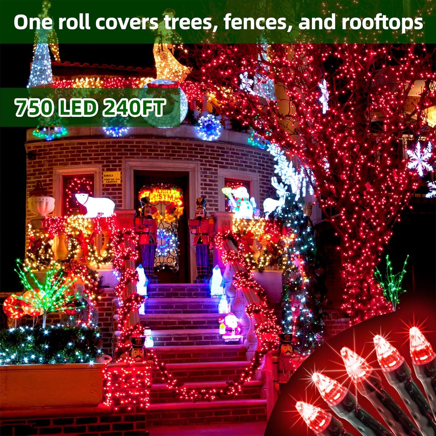 750 LED 240FT Christmas Lights Outdoor,12 Lighting Modes Christmas String Lights with Timer, Dimmable Plug in Red LED StringLights Waterproof for Yard Tree Wedding Party Holiday Red