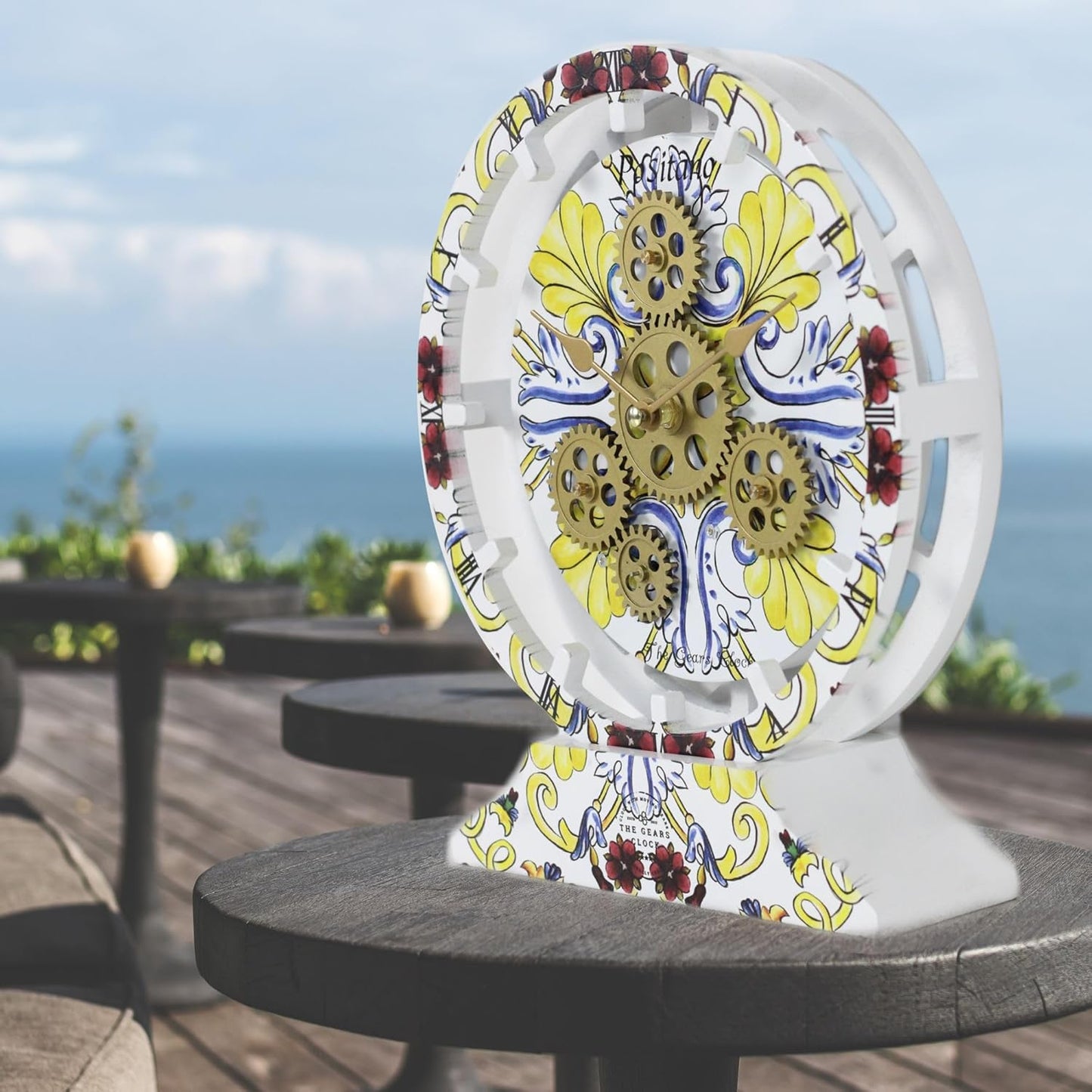 The Gears Clock Wall Clock Italy Collection with Moving Gears (Positano, 10 inch Round)