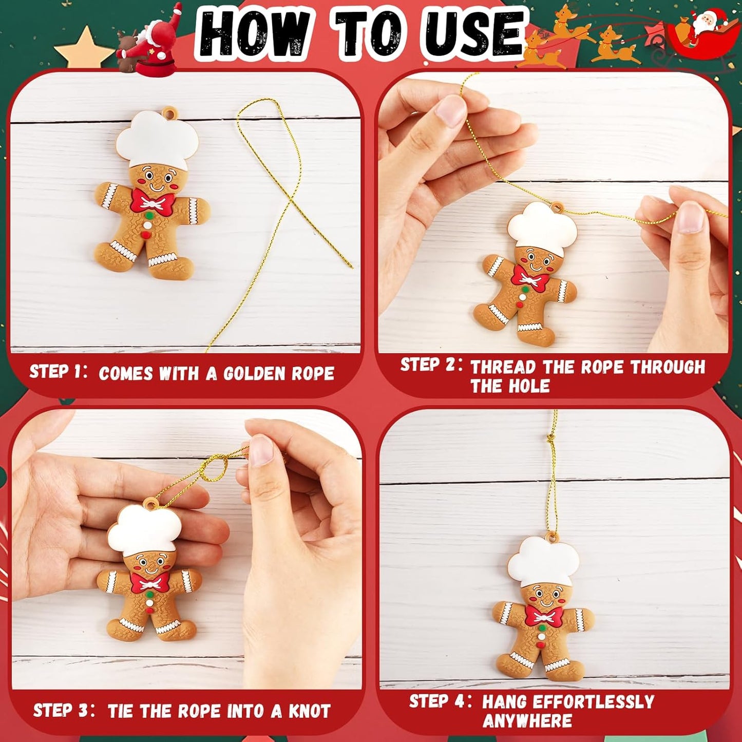 24pcs Gingerbread Man Ornaments for Christmas Tree, Assorted Gingerbread Figurines Decorations with Gingerbreads House Ornaments for Holiday Christmas Tree Home Decor