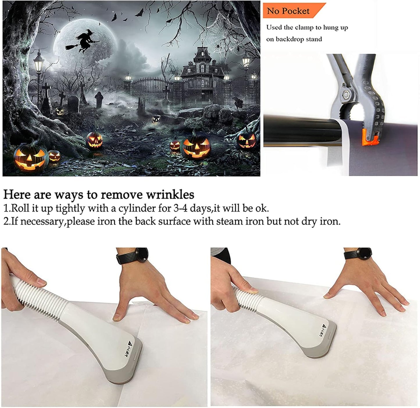 Avezano Halloween Photography Backdrop Full Moon Scary Night Castle Pumpkins Party Background Spooky Witch Bats Cemetery Child Kids Halloween Party Decorations Photoshoot Backdrops (8x6ft, Gray)