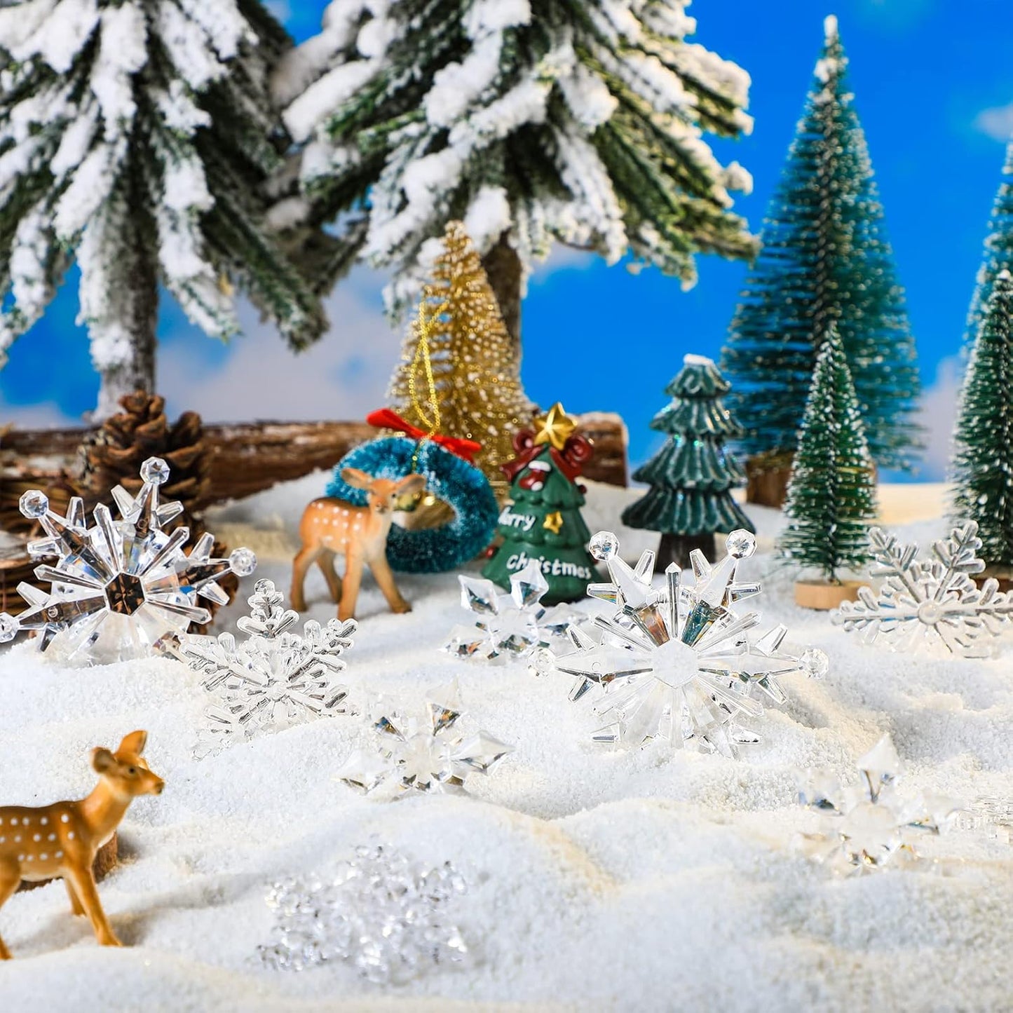 Dilunave 40 Pieces Christmas Snowflake Ornaments Acrylic Christmas Tree Decorations Crystal Snowflakes Translucent Winter Hanging Ornament for Tree(Clear)