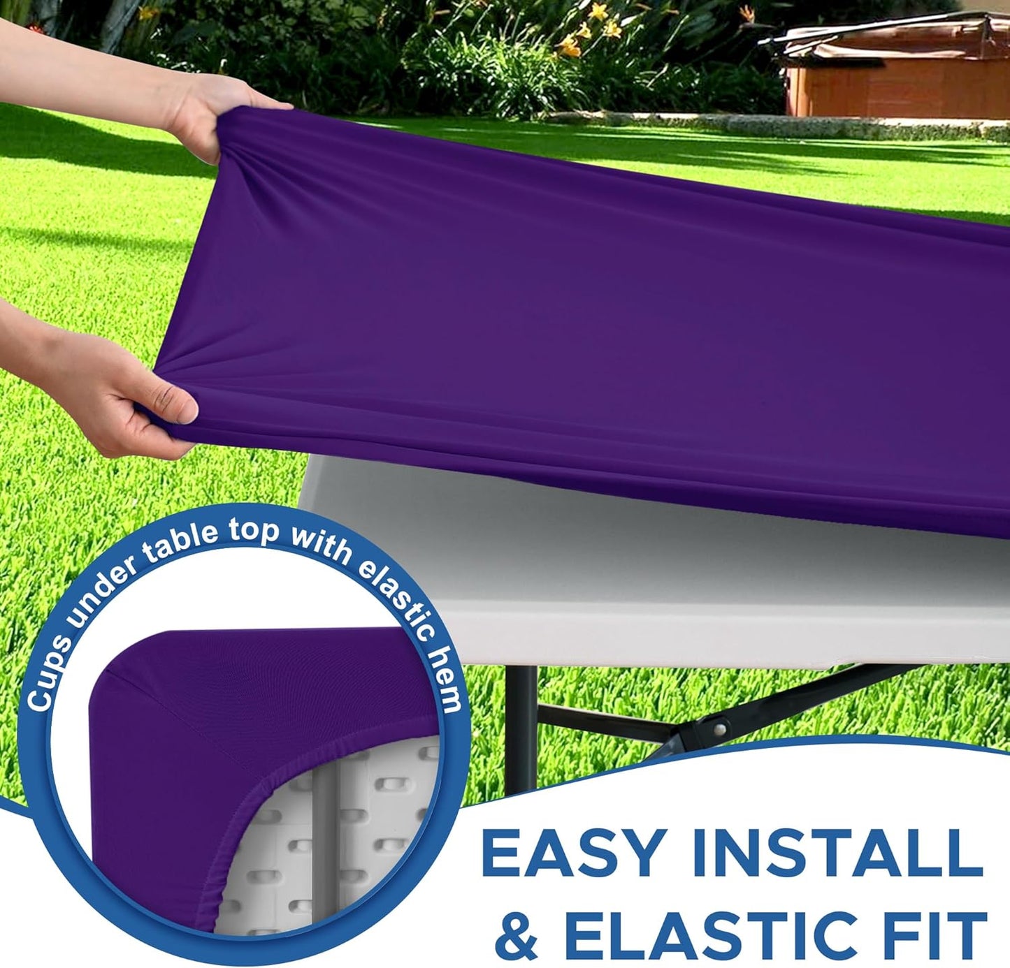 Spandex Table Cover for 6 Foot Rectangle Tables-6 Pack Dark Purple Outdoor Picnic Elastic Table Cover-Spandex Stretch Folding Table Cloths for Camping Dining Room Patio Kitchen Banquet Party