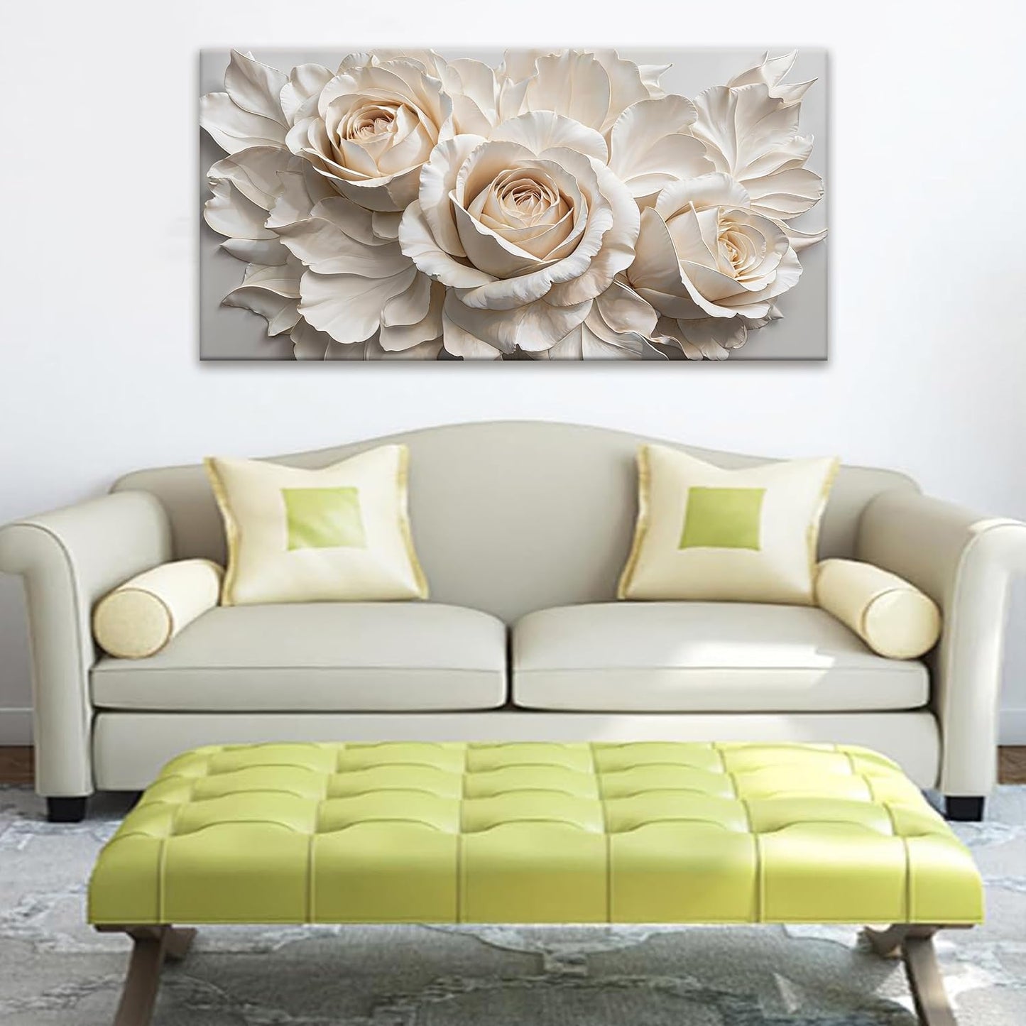 QSQ Canvas Art Wall Decor Print Paintings White Flower Wall Art Prints Pictures Decor Ready To Hang Pictures For Bedroom Bathroom Office Kitchen Home Decoration 20" × 40"