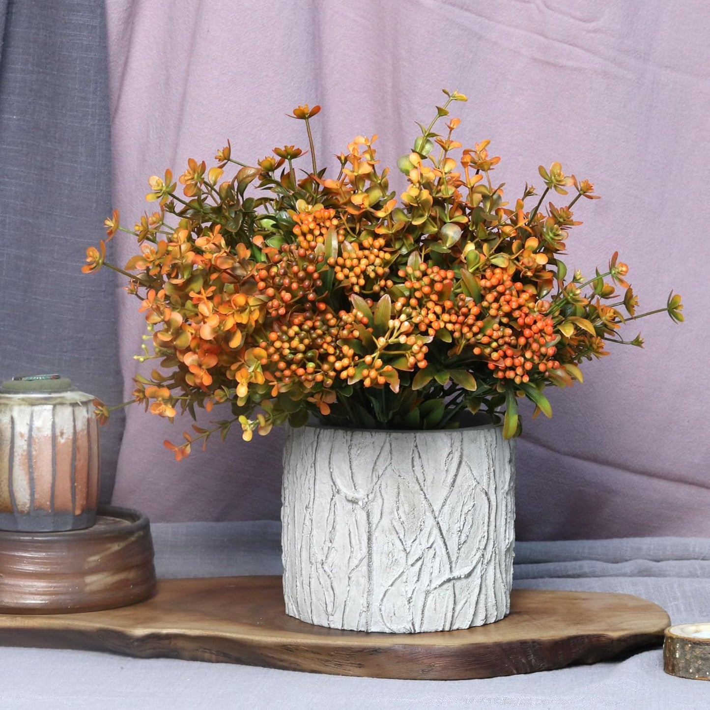 Artificial Fall Flowers Mums Outdoor - 6 Bundles Fake Plants No Fade Faux Plastic Greenery Shrubs for Home Indoor Kitchen Garden Porch Patio Decoration Thanksgiving Wedding Party Fireplace(Type A)