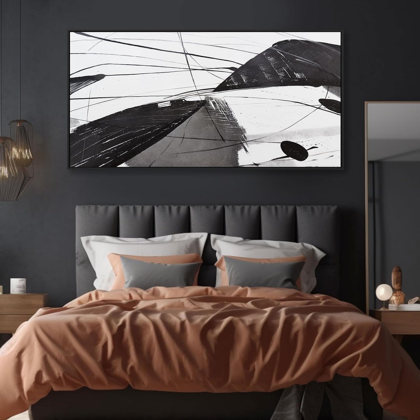 Abstract Canvas Art Home Wall Decor Black and White Abstract Wall Art Framed Artwork Modern Home Wall Decor for Living Room Bedroom Office 24"x48"