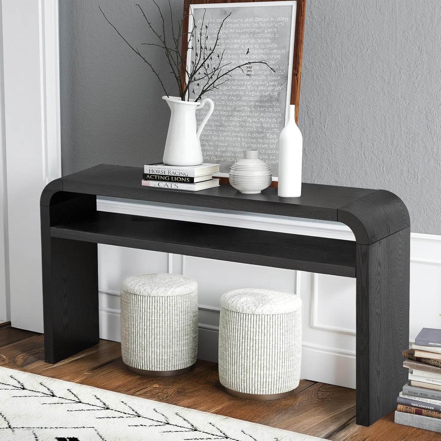 BECHAEO 59-Inch Long Console Table, 2-Tier Thickened Narrow Entryway Table, Farmhouse Console Tables Behind Couch, Retro Industrial Hallway Accent Tables for Living Room, Entrance