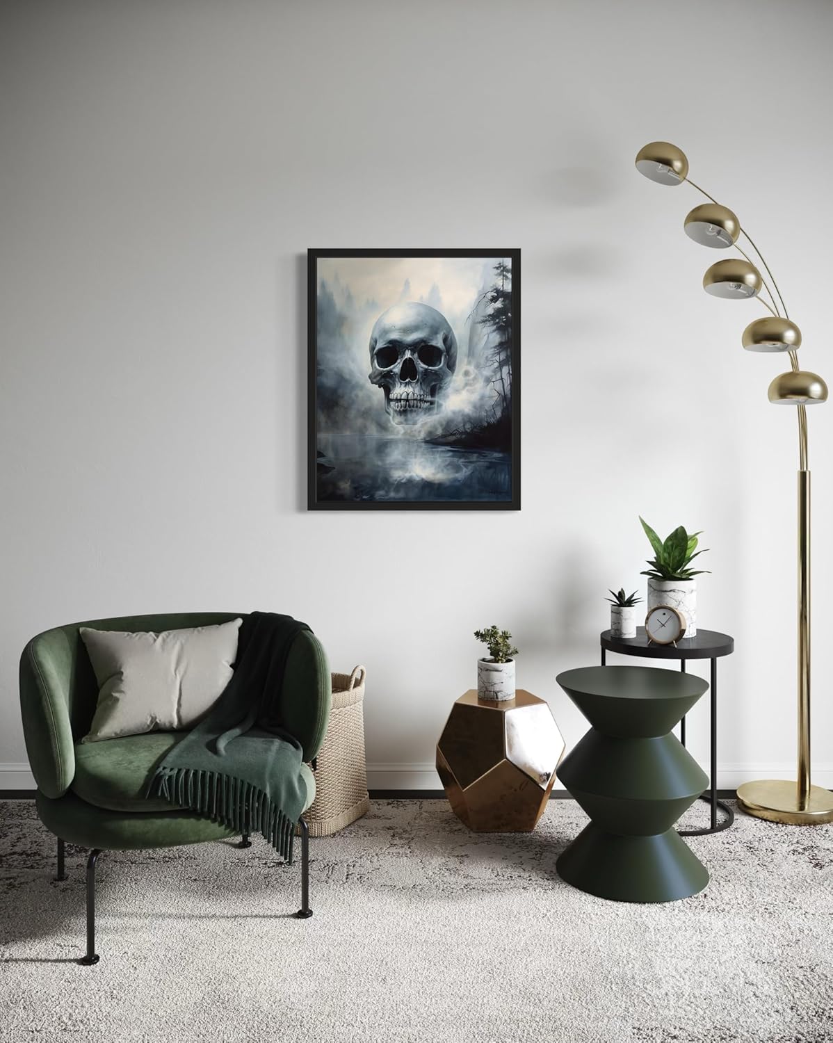 Foggy Skull Poster Art Print, Halloween Scary Vintage Wall Art Academia Spooky Painting Decoration for Horror Prints, Gothic Posters Bedroom Decor 89 (Foggy Skull, 16 x 20 inches, Unframed)