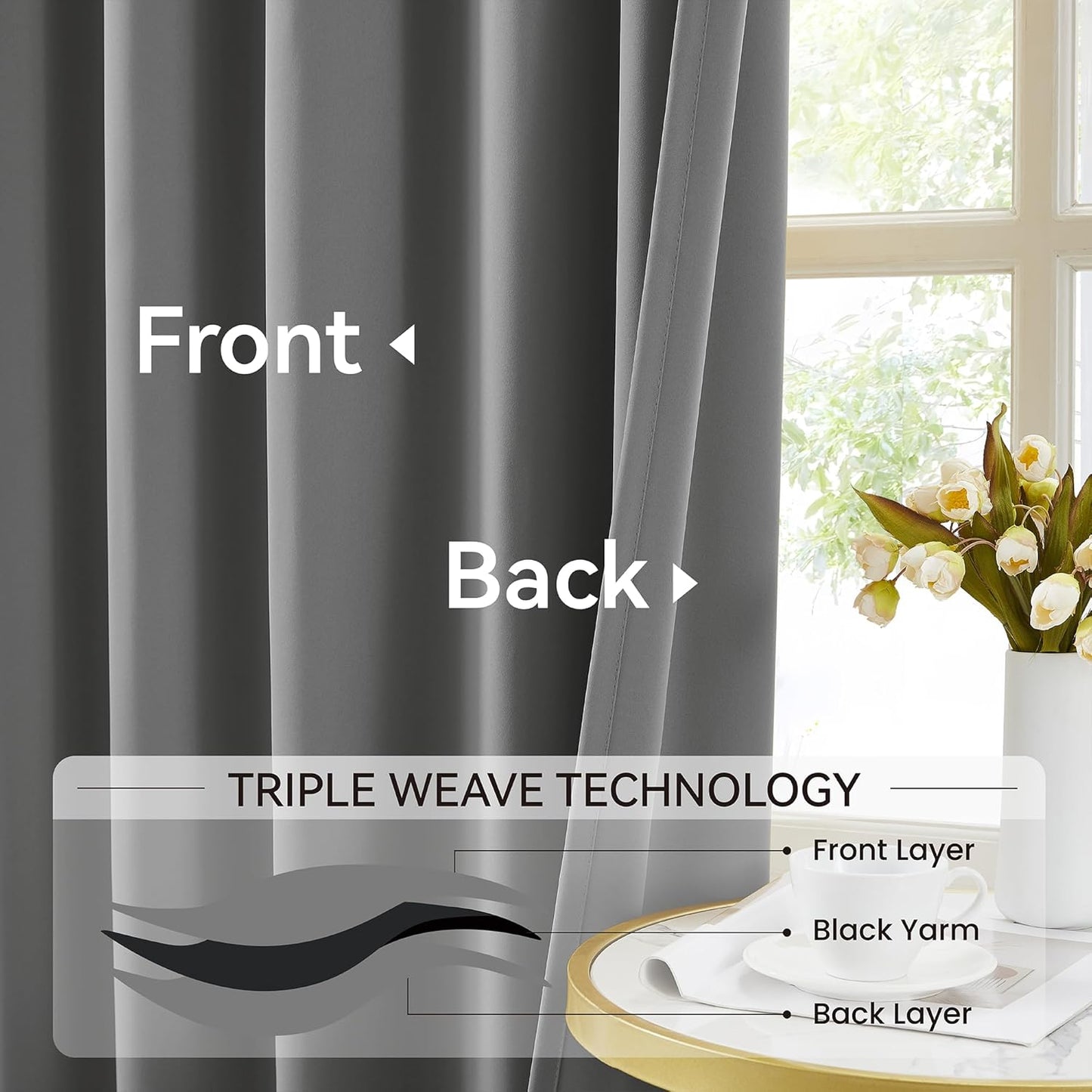 KangBang Grey Pinch Pleated Blackout Curtains 108 Inches Long for Hall Windows, Sound Dampening Light Blocking Soft & Vertical Window Panels Ceiling to Floor for Villa 2 Panels, 40Wx108L