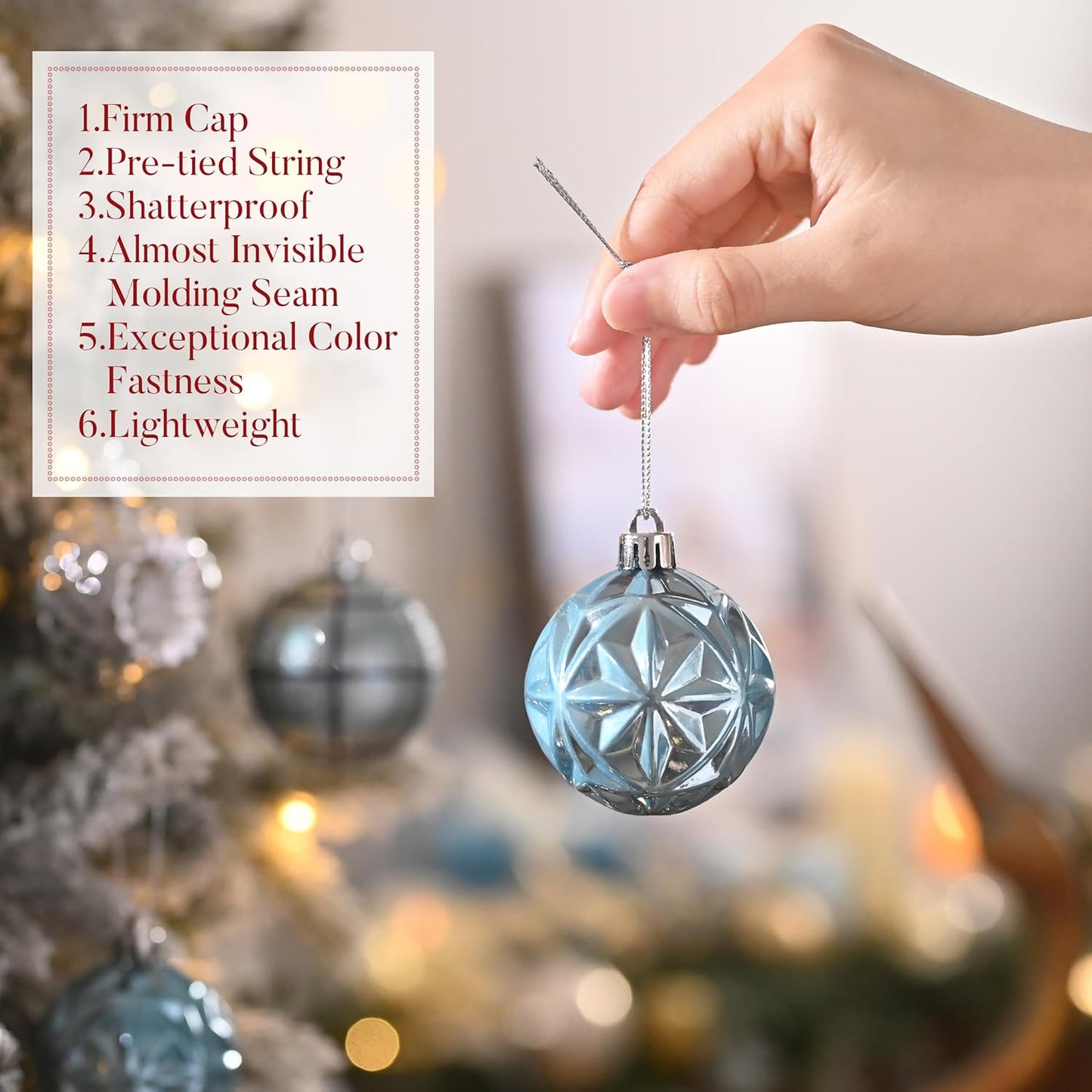 Valery Madelyn Ornaments for Christmas Trees, 9ct 2.36 Inches Navy Blue and Silver Shatterproof Christmas Tree Decorations, Luxury Hanging Ball Ornaments for Xmas Holiday Party Decor