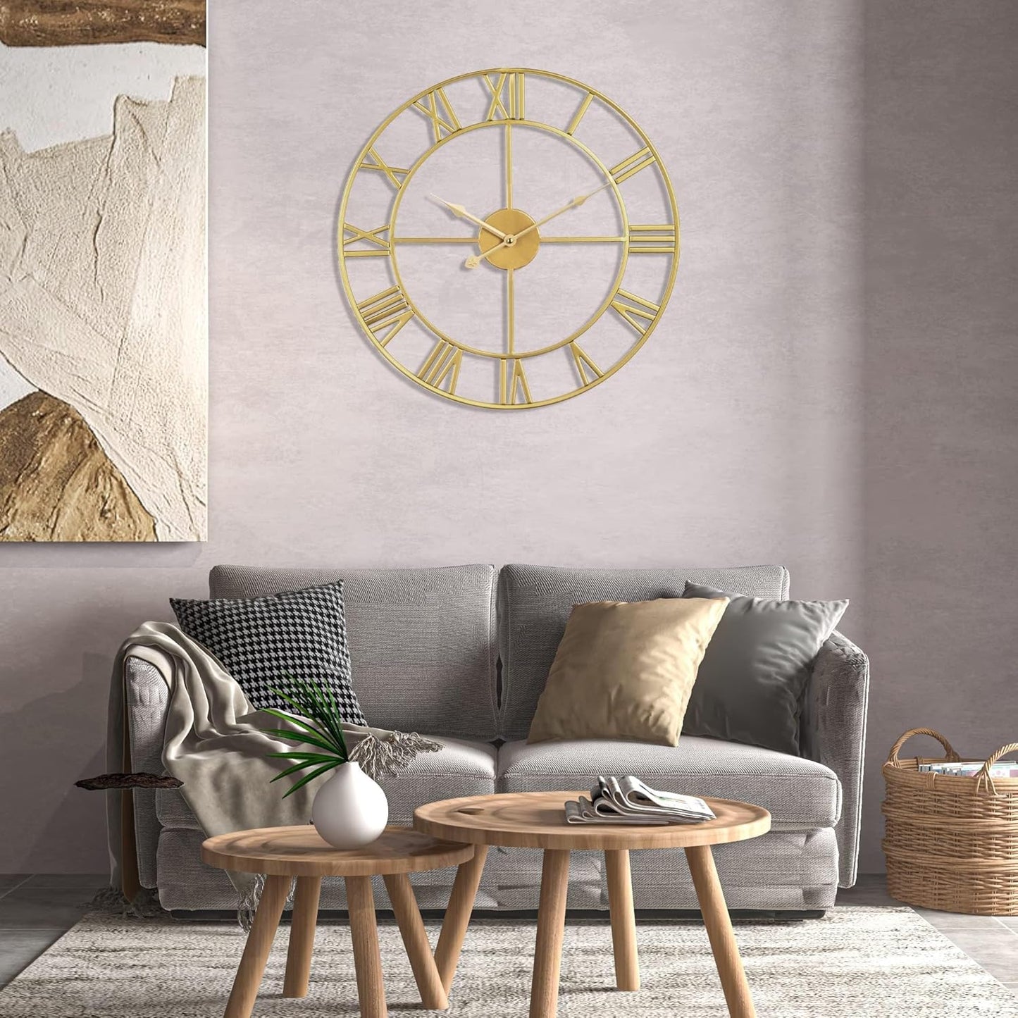 1st owned Large Wall Clock for Living Room Decor Silent Non-Ticking Decorative Wall Clock Roman Numerals Vintage Battery Operated for Kitchen Farmhouse Cafe Office Decor (Gold, 32 Inches)